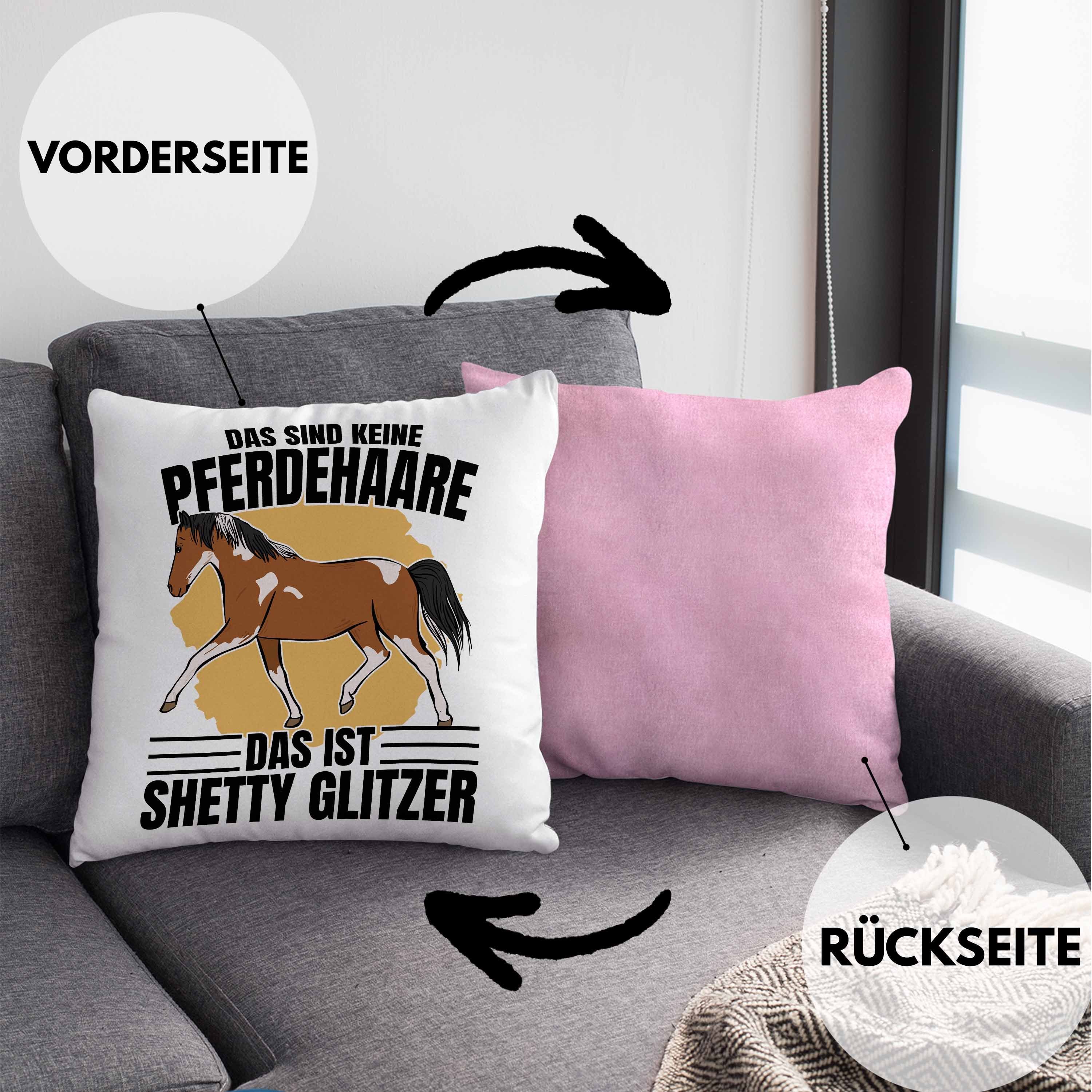 Mädchen Grafik Geschenkidee Kissen Reiter Rosa Dekokissen 40x40 Sprüche Dekokissen Reiterin mit Glitzer Füllung Geschenk - Pferde Pferde Lustige Trendation Shetty Trendation