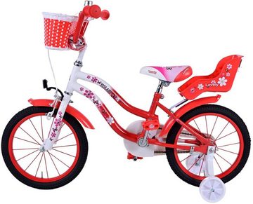 Volare Kinderfahrrad 14 Zoll Kinder Mädchen Fahrrad Kinderfahrrad Rad Bike LOVELY ROT 1492, 1 Gang, Rücktritt, Korb, Stützräder, Puppensitz, Schutzbleche, Kettenschutz