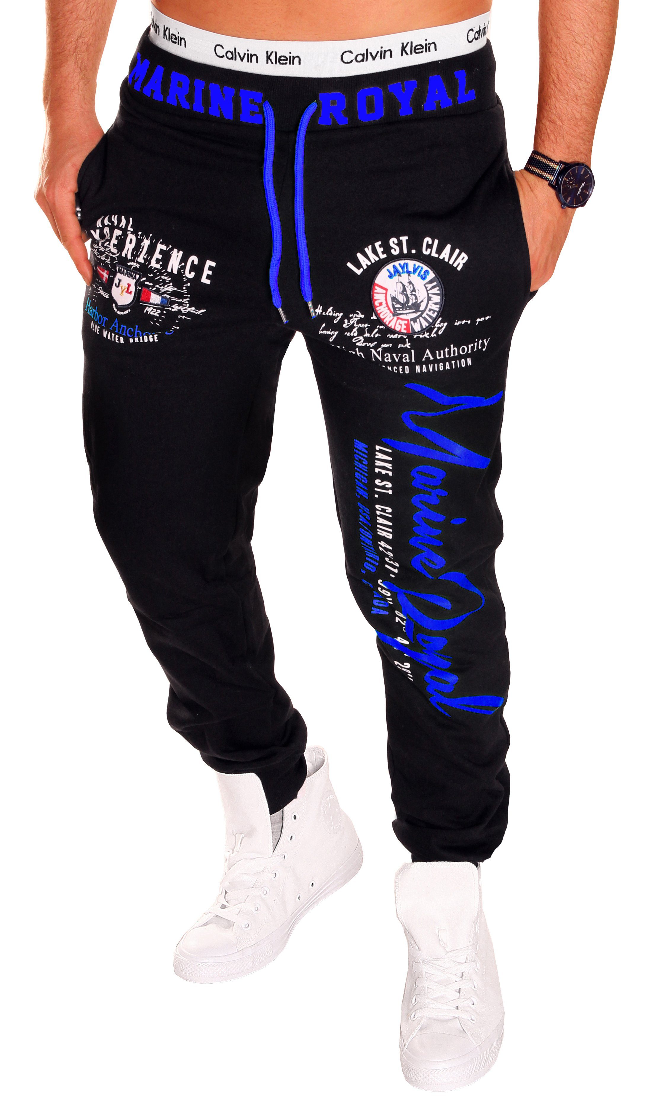 Jaylvis Jogginghose Herren Trainingshose Sport Hose Camouflage Uni Marine Royal Schwarz-Blau