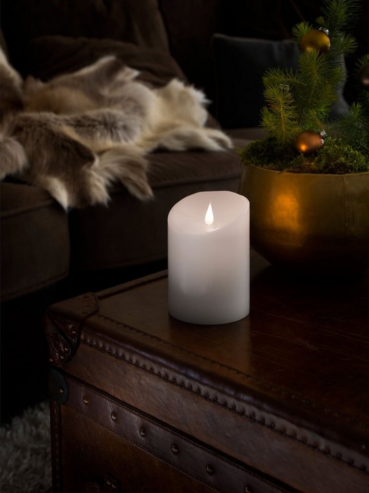 KONSTSMIDE LED-Kerze Weihnachtsdeko (1-tlg), LED Echtwachskerze, weiß, mit 3D  Flamme, Ø 10 cm, Höhe: 14 cm