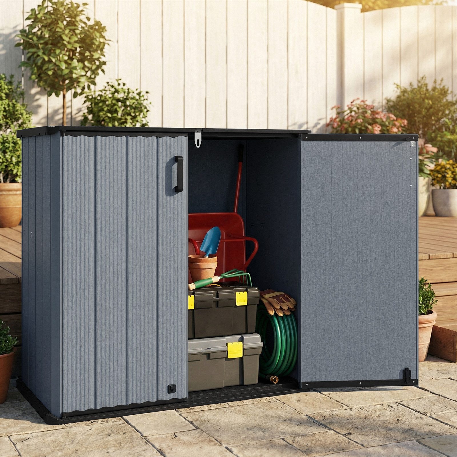COSTWAY Garten-Geräteschrank, Gartenschrank mit abschließbarer Doppeltür