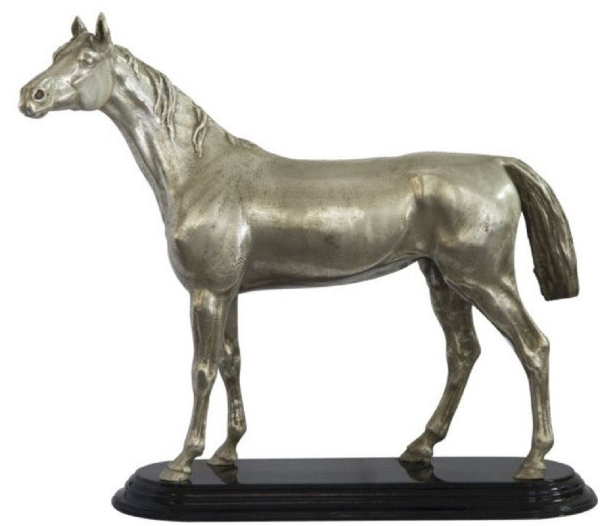 Casa Padrino Dekofigur Luxus Bronze Skulptur Pferd Silber / Schwarz 36 x 13 x H. 32 cm - Versilberte Dekofigur