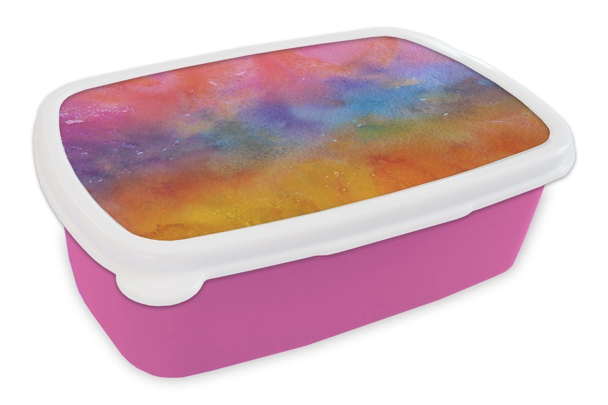 MuchoWow Lunchbox Aquarell - Rosa - Farbton - Lila, Kunststoff, (2-tlg), Brotbox für Erwachsene, Brotdose Kinder, Snackbox, Mädchen, Kunststoff