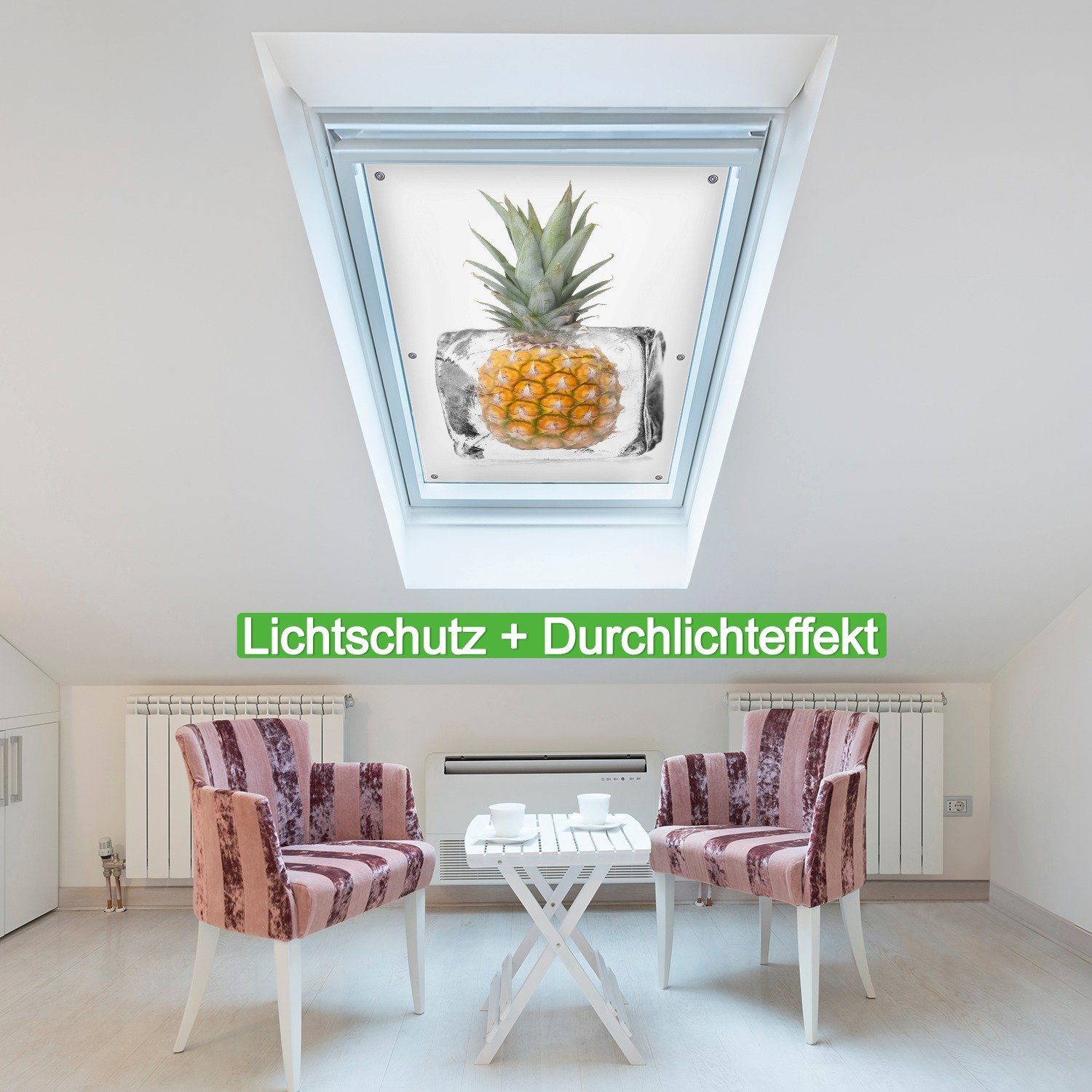 Sonnenschutz Ananas in Eiswürfel - wiederablösbar Eiskaltes blickdicht, mit und wiederverwendbar Saugnäpfen, Obst, Wallario