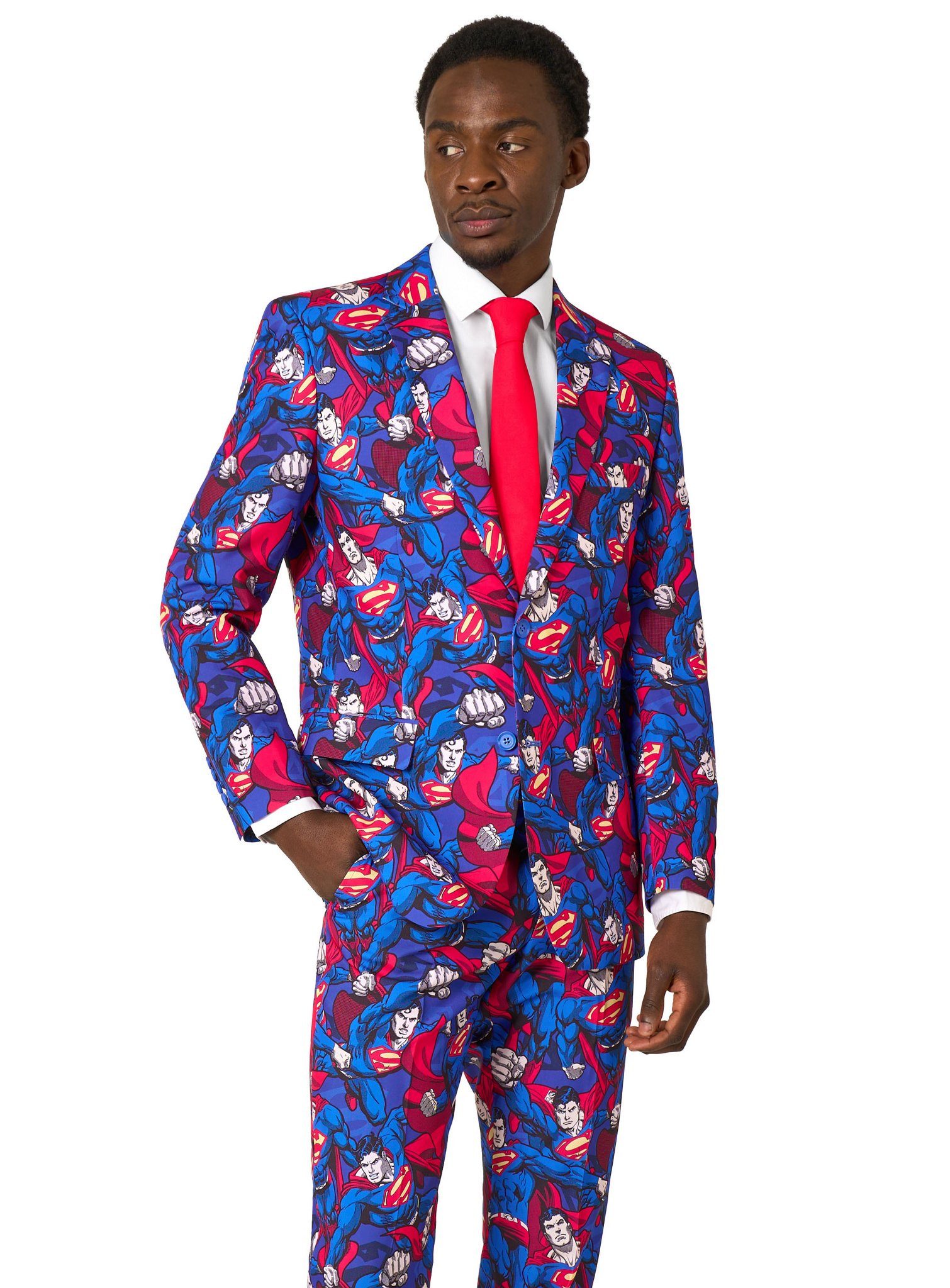 Opposuits Partyanzug The Man of Steel Anzug, Ist sogar gegen Kryptonit resistent: bunter Anzug mit Superman-Print