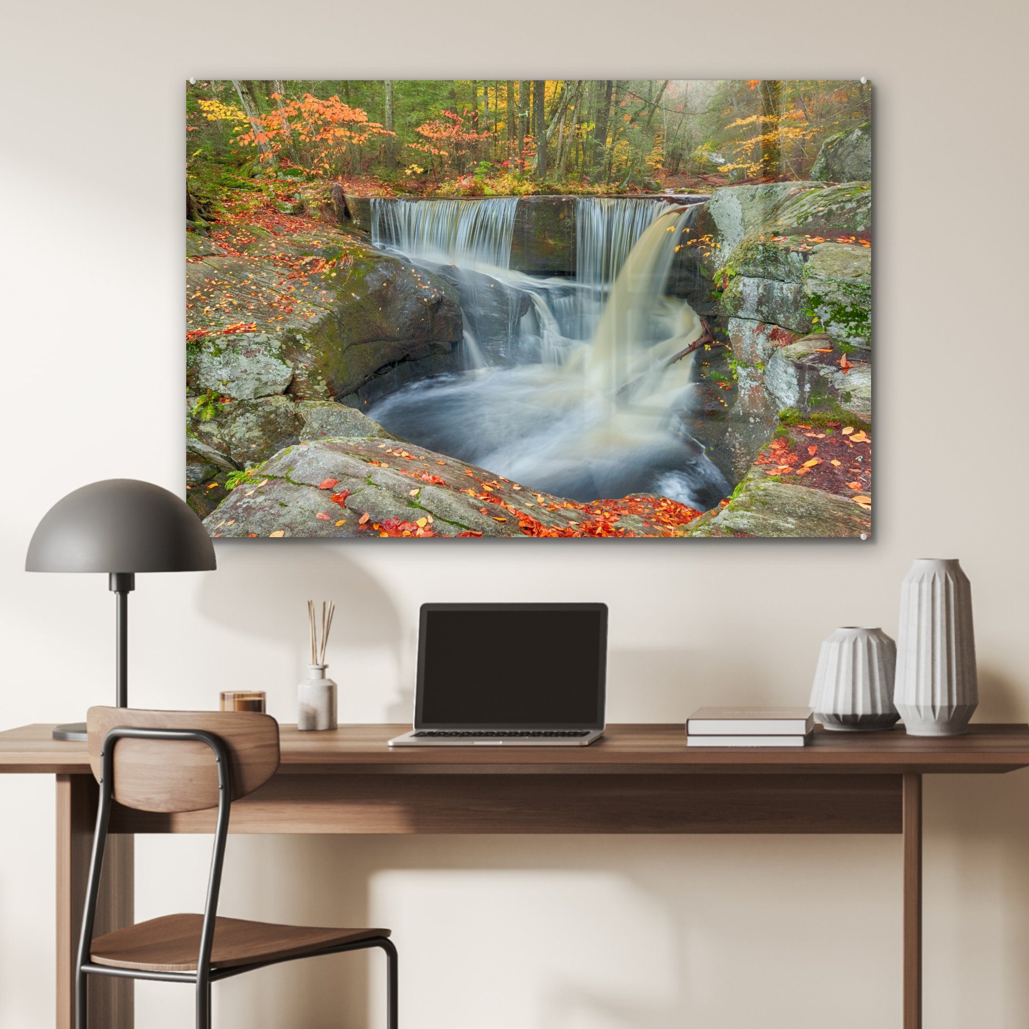 MuchoWow Acrylglasbild Wasserfall in Connecticut, Acrylglasbilder Schlafzimmer Wohnzimmer St), (1 &