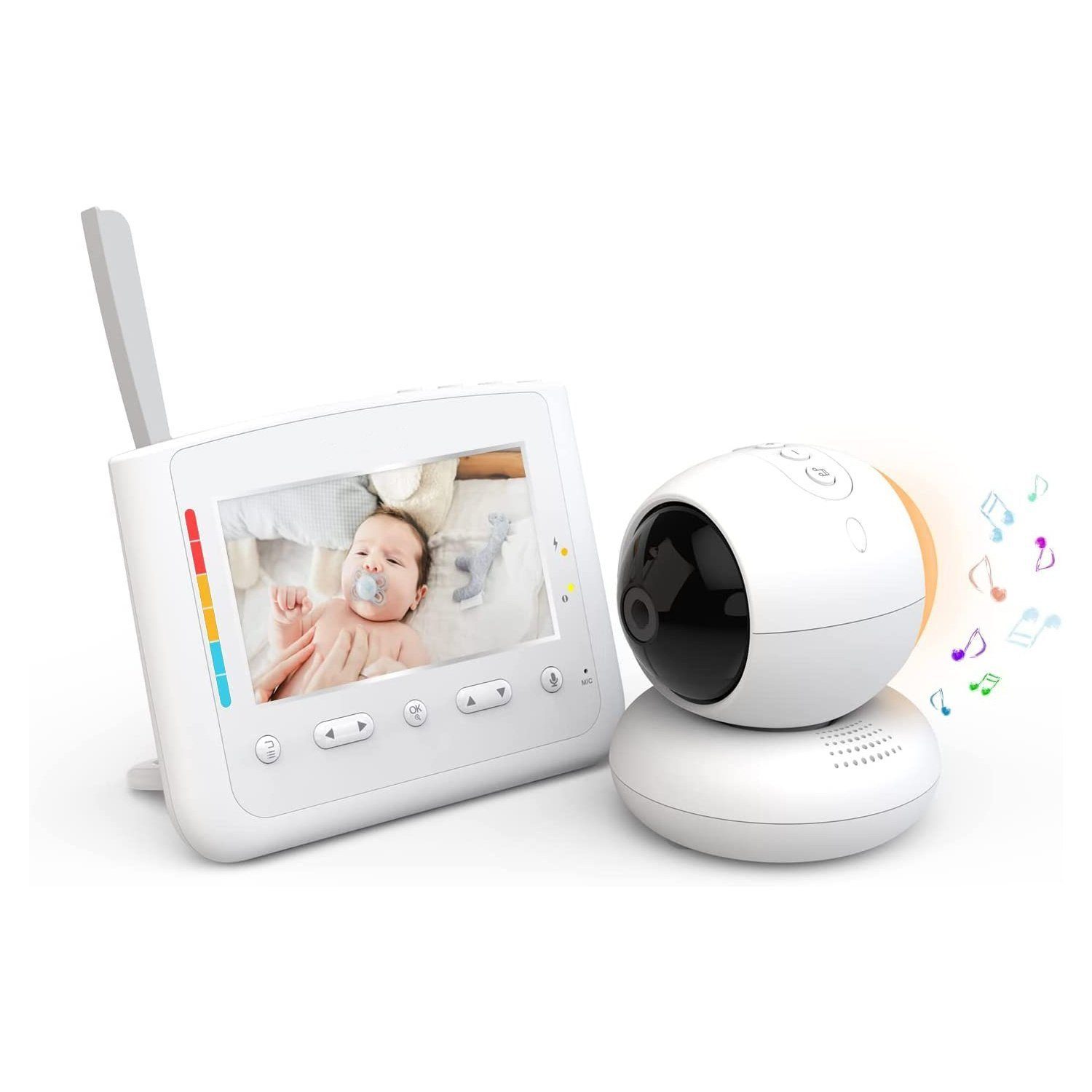 Mutoy Video-Babyphone Babyphone mit Kamera, 4,3-Zoll-LCD-Bildschirm, Ferngesteuerter Pan-Tilt-Zoom, Nachtlicht, Infrarot-Nachtsicht, Temperaturanzeige, Schlaflieder, Zwei-Wege-Audio, Gegensprechfunktion und Smart ECO-Modus