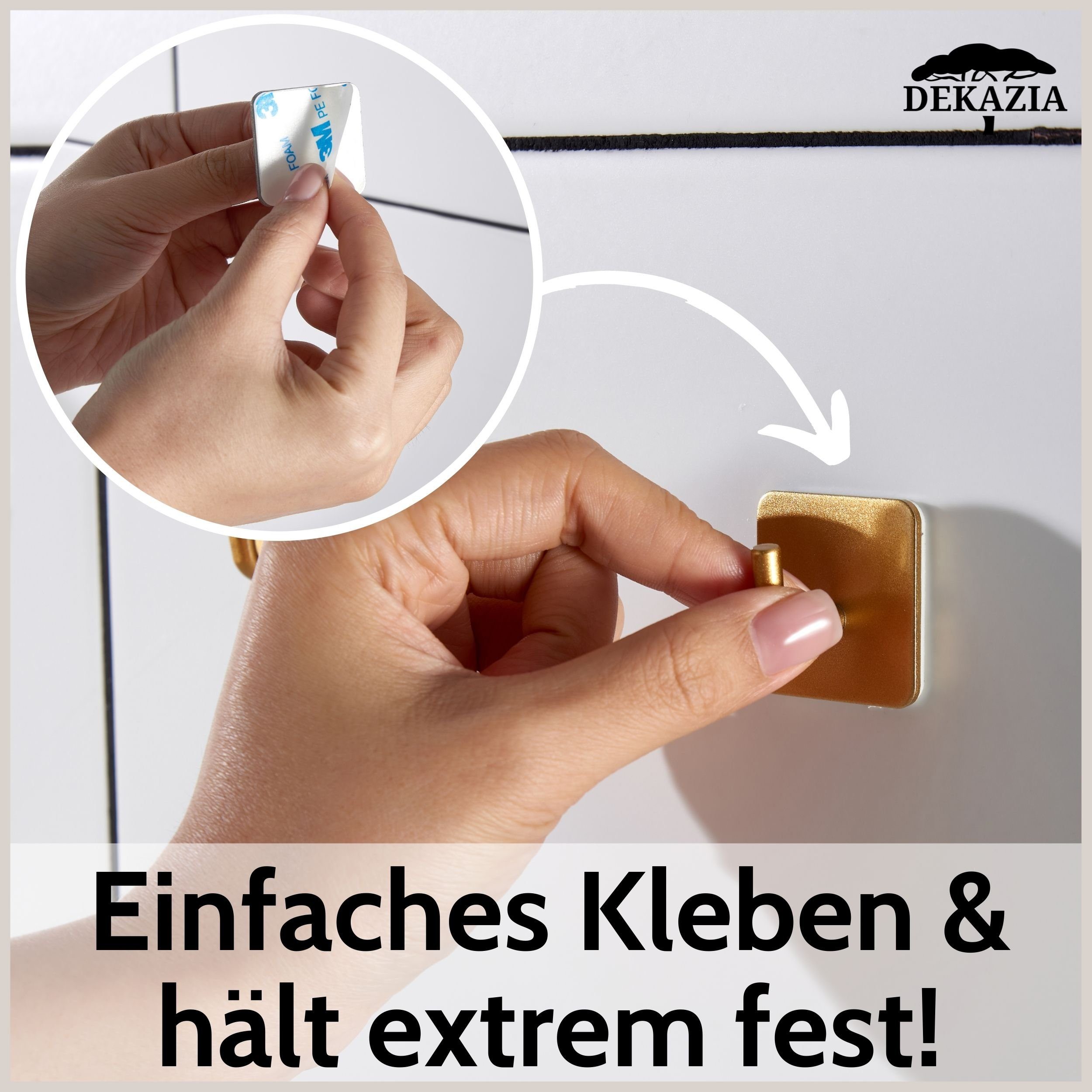 DEKAZIA Klebehaken ohne Bohren, selbstklebende Badhaken, Handtuchhaken, Badezimmer, Küche, WC, Schlafzimmer, (4er oder 8er Set, 4-St), Hacken, Küchenhaken, Hand – Bild 2 von 5