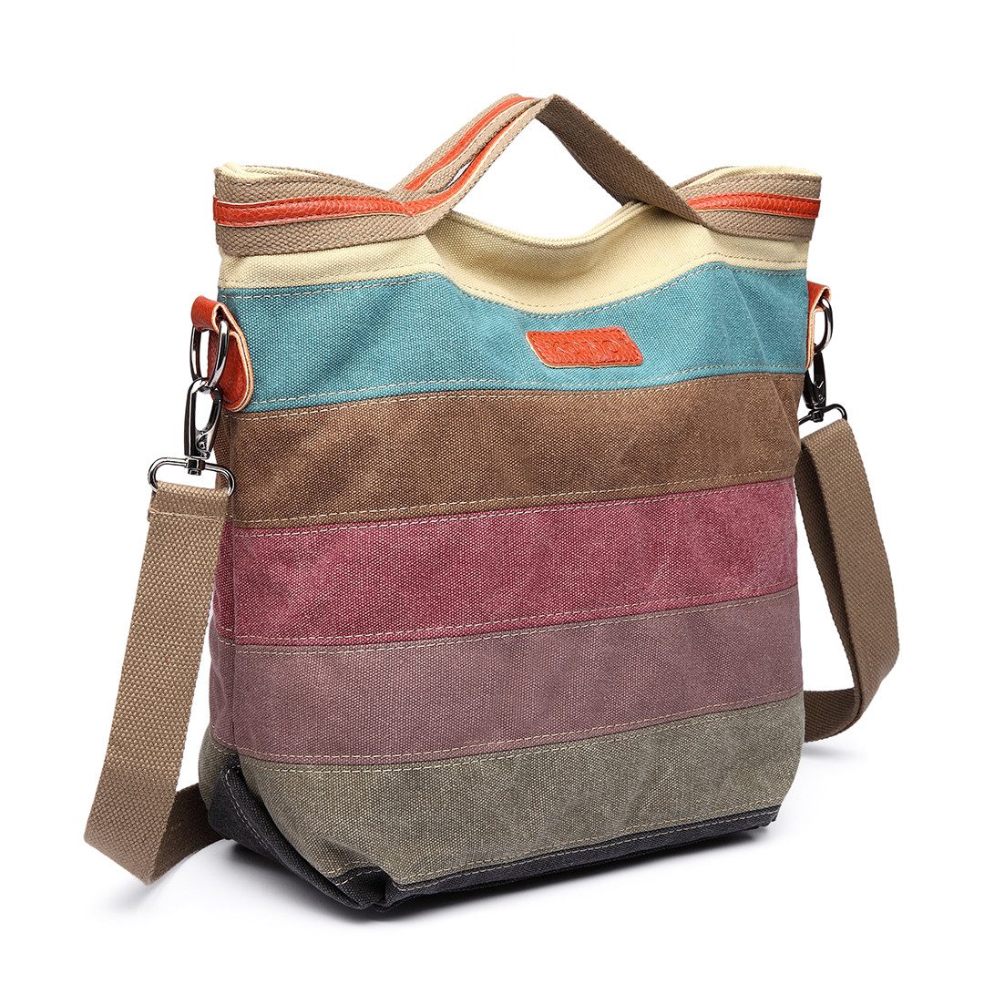 KONO Shopper Mehrfarbengestreifte Segeltuch Handtaschen Kreuzkörper für Frauen