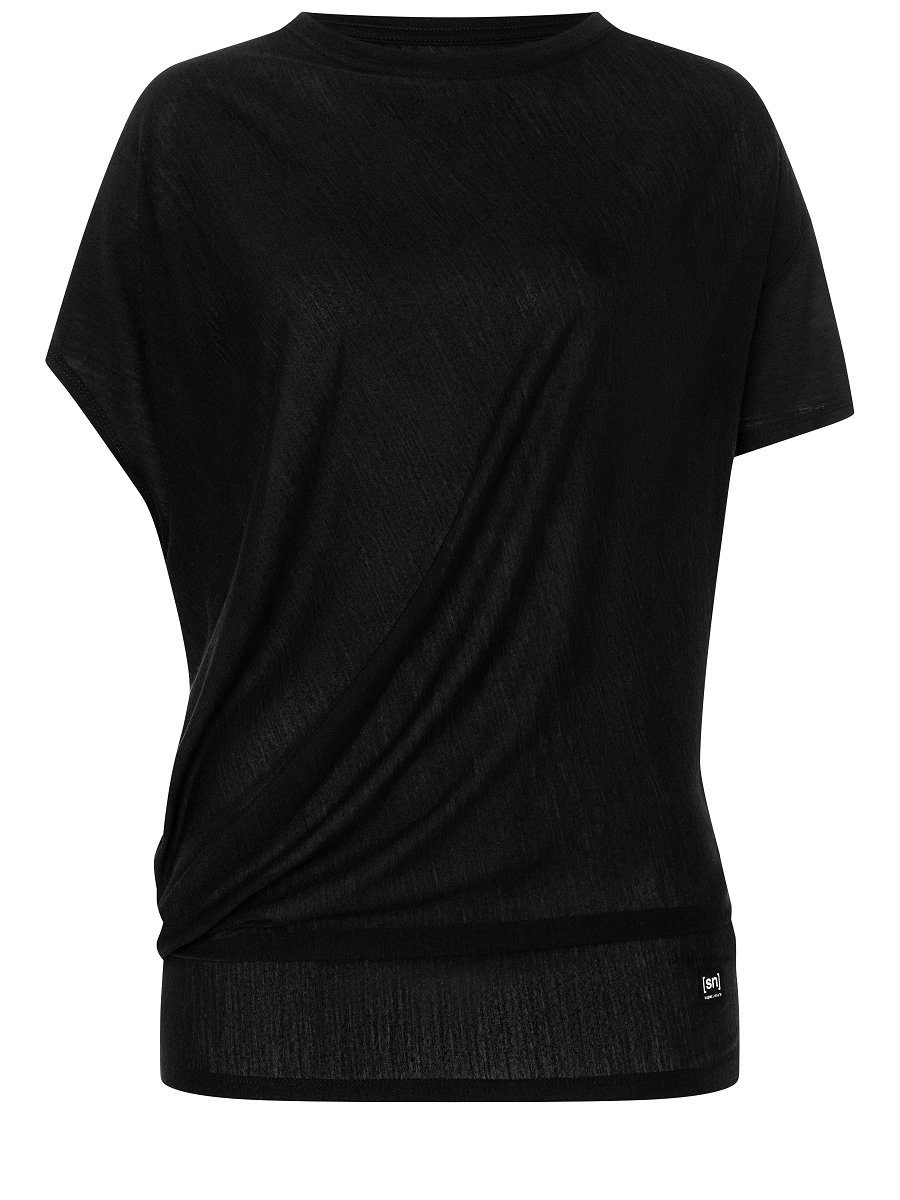 TEE Merino SUPER.NATURAL T-Shirt YOGA Merino-Materialmix T-Shirt Black LOOSE W Jet bequemer