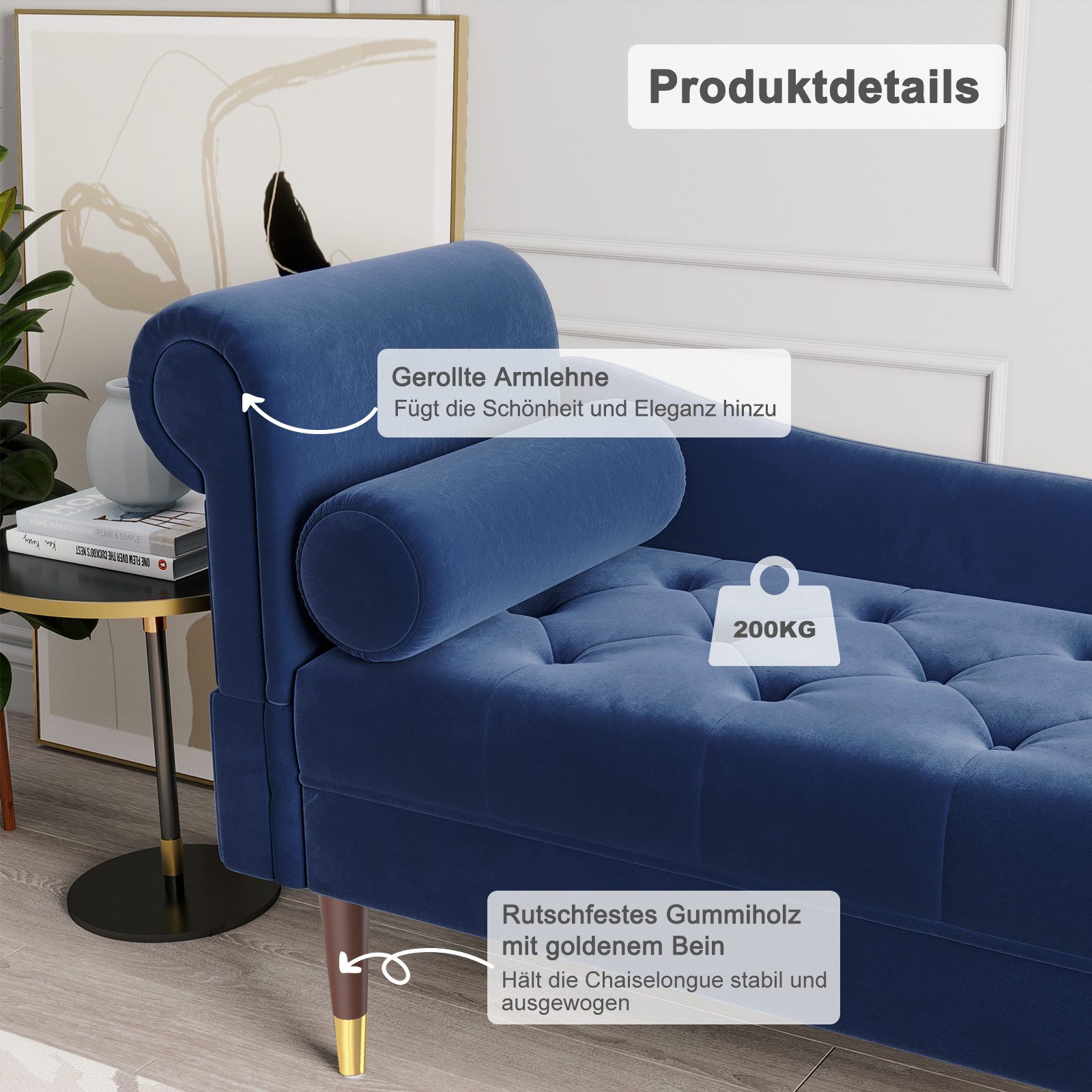 Vesgantti Chaiselongue Chaiselongue Smat Sofa mit Kissen werkzeuglose Montage für Wohnzimmer