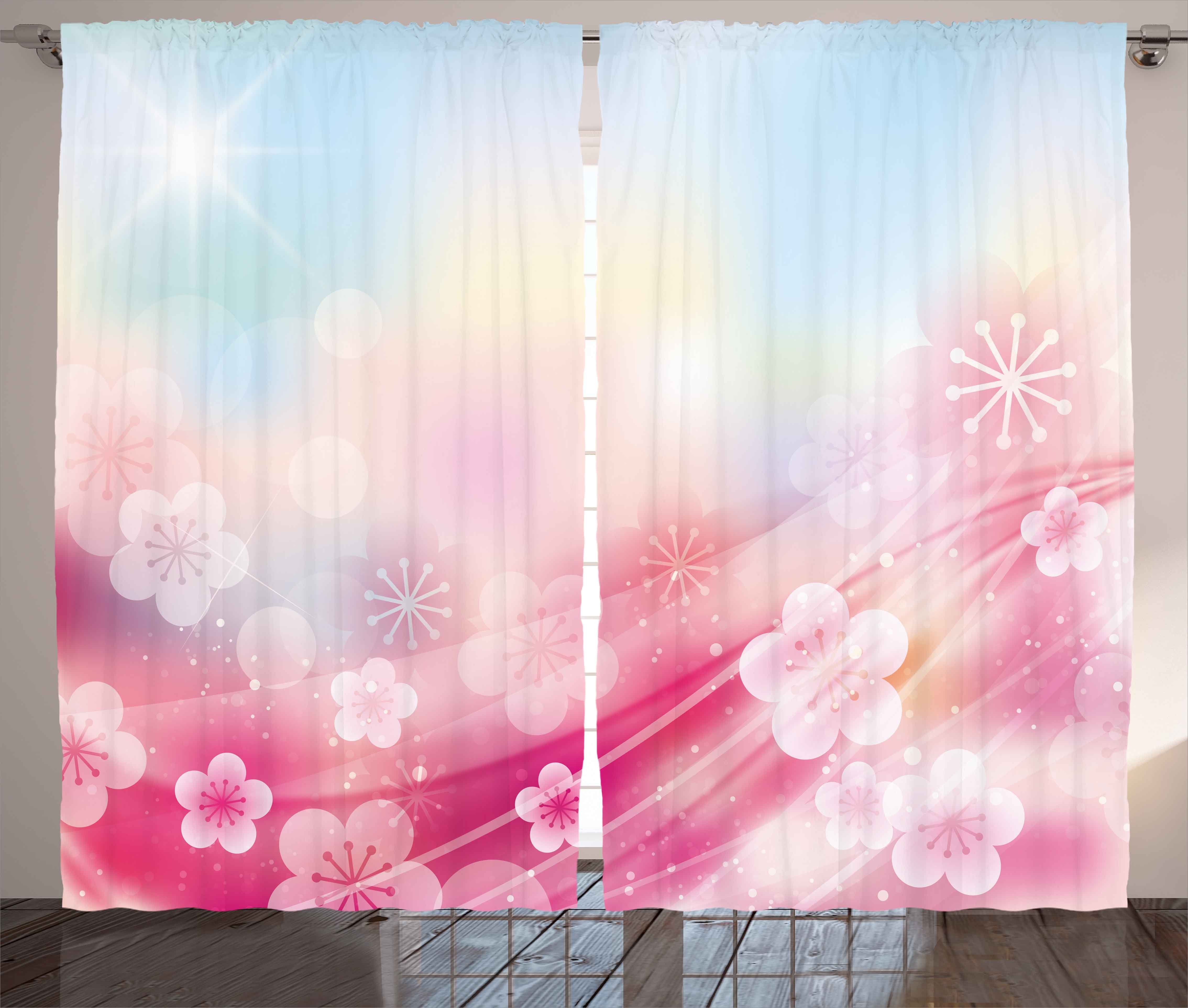 Gardine Schlafzimmer Kräuselband Vorhang mit Schlaufen und Haken, Abakuhaus, Modern Blüten Blumen Knospen