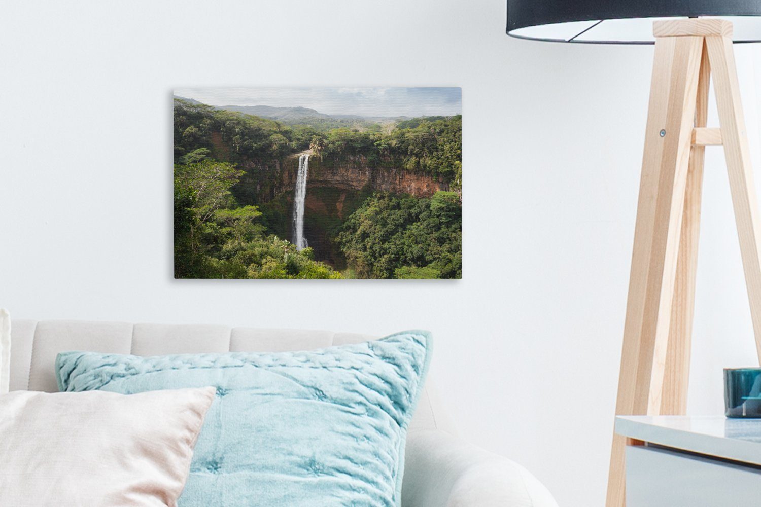 Aufhängefertig, - cm Tropisch Wandbild Wanddeko, Leinwandbild 30x20 Leinwandbilder, Wasserfall (1 Regenwald, - OneMillionCanvasses® St),