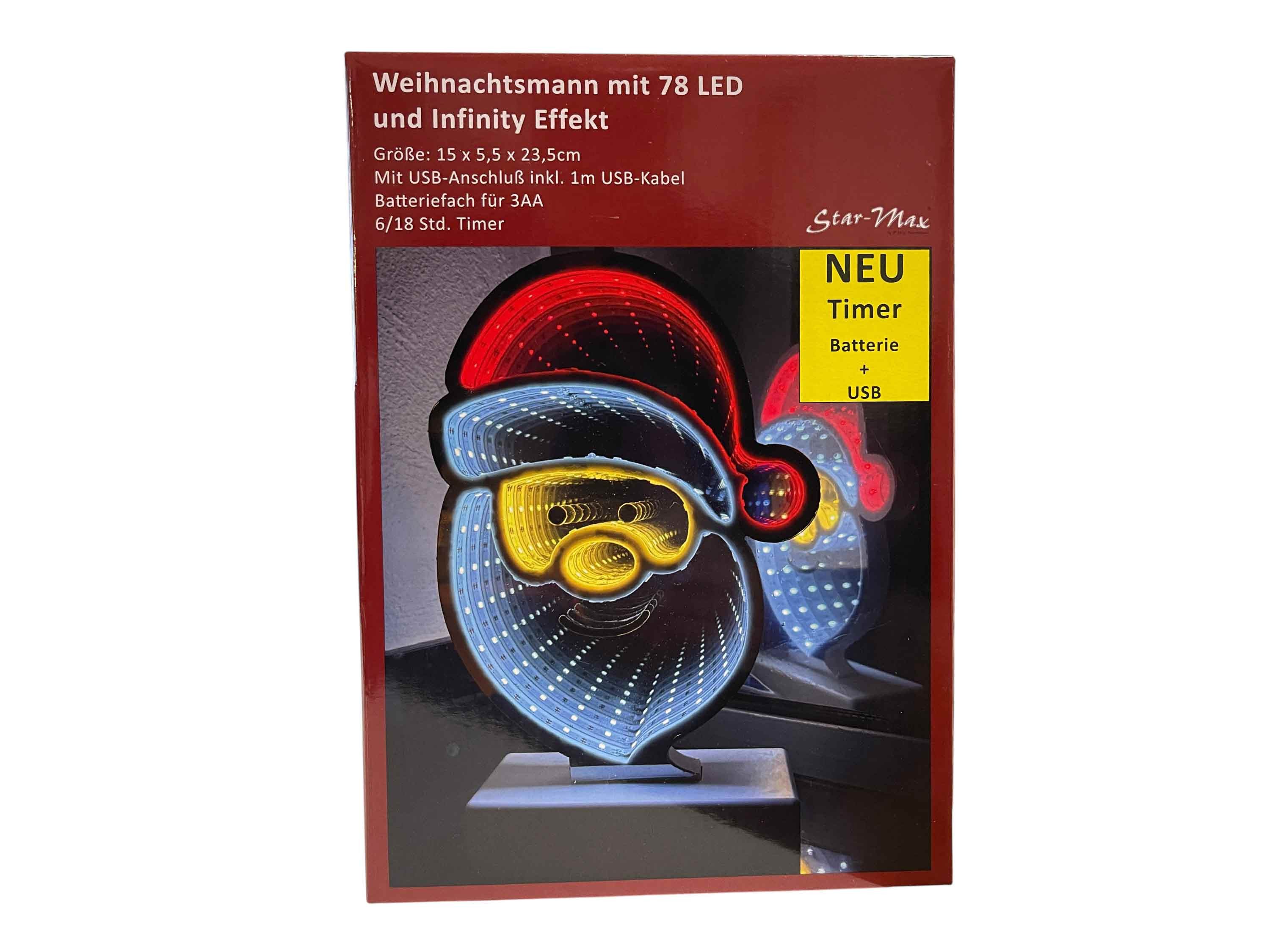 F-H-S International LED Fensterleuchter, Ein-/Ausschalter, LED, Weihnachtsmann Infinity 6/18h Timer Batterie o. USB Betrieb
