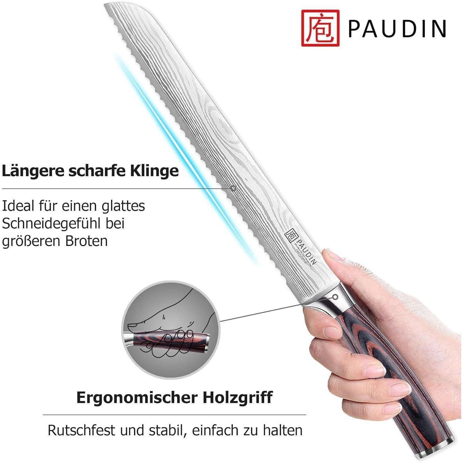 LuxusKollektion Brotmesser Langes Brotmesser 26 cm Küchenmesser aus Edelstahl mit Pakkaholzgriff