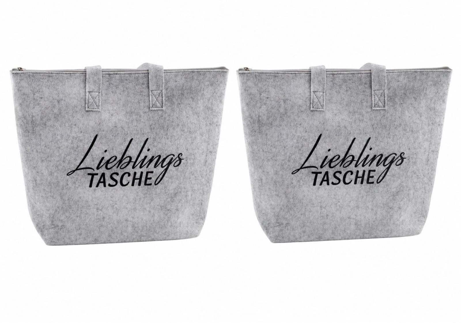 Geschenkestadl Henkeltasche Filztaschen 2er Set grau Lieblingstasche mit Reißverschluss (Spar-Set, 2-tlg., 2er Set), schöner Schriftzug