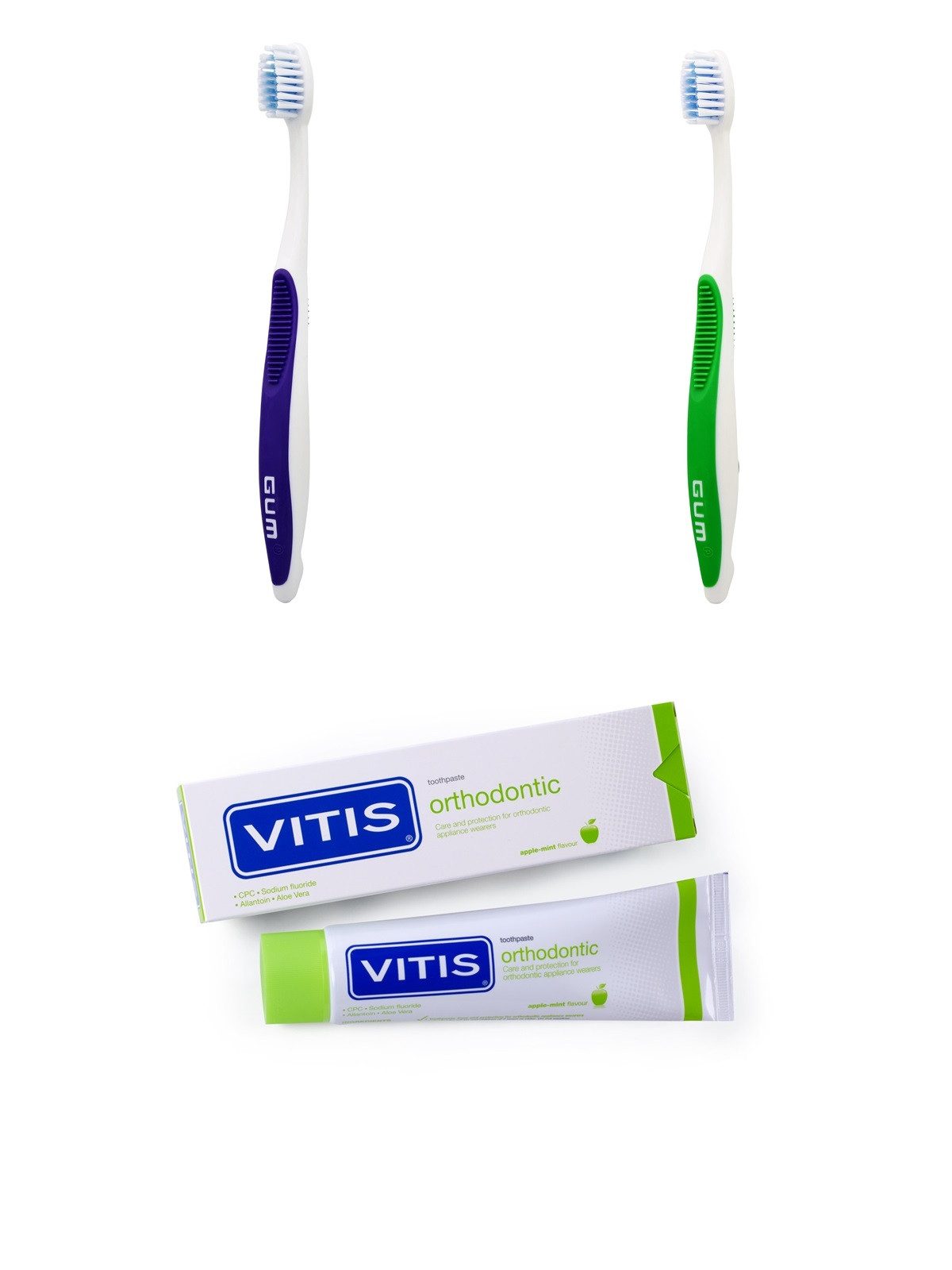 Zahnbürste Vitis Orthodontische Zahnpasta 100 ml + 2x GUM KFO Zahnbürste