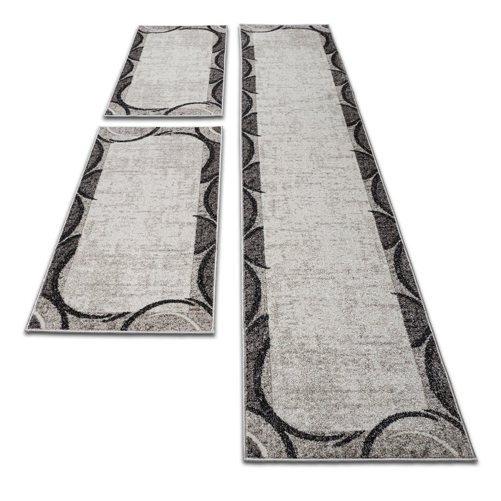 oKu-Tex Bettumrandung 3 teilig, Läufer (67 x 340 cm) + Brücken (2 x 67 x 140 cm), Kurzflor, (Set 3 teilig, 3-tlg), Teppich Schlafzimmer Bettvorleger Set schmal gewebt creme meliert