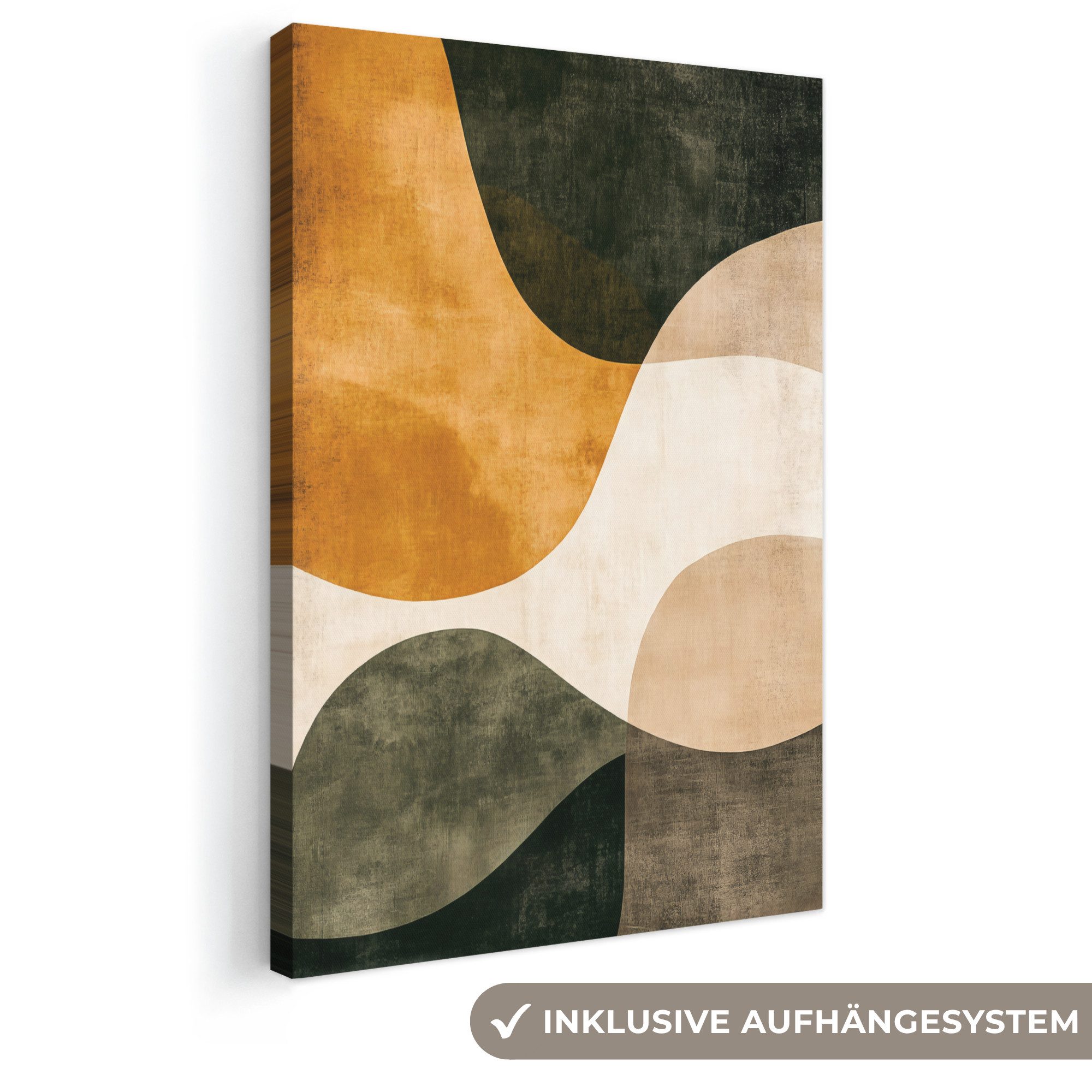 OneMillionCanvasses® Leinwandbild Formen - Ockergelb - Abstrakt, Fotodruck (1 St), Leinwand Canvas Wandbild, Wanddekoration 20x30 cm