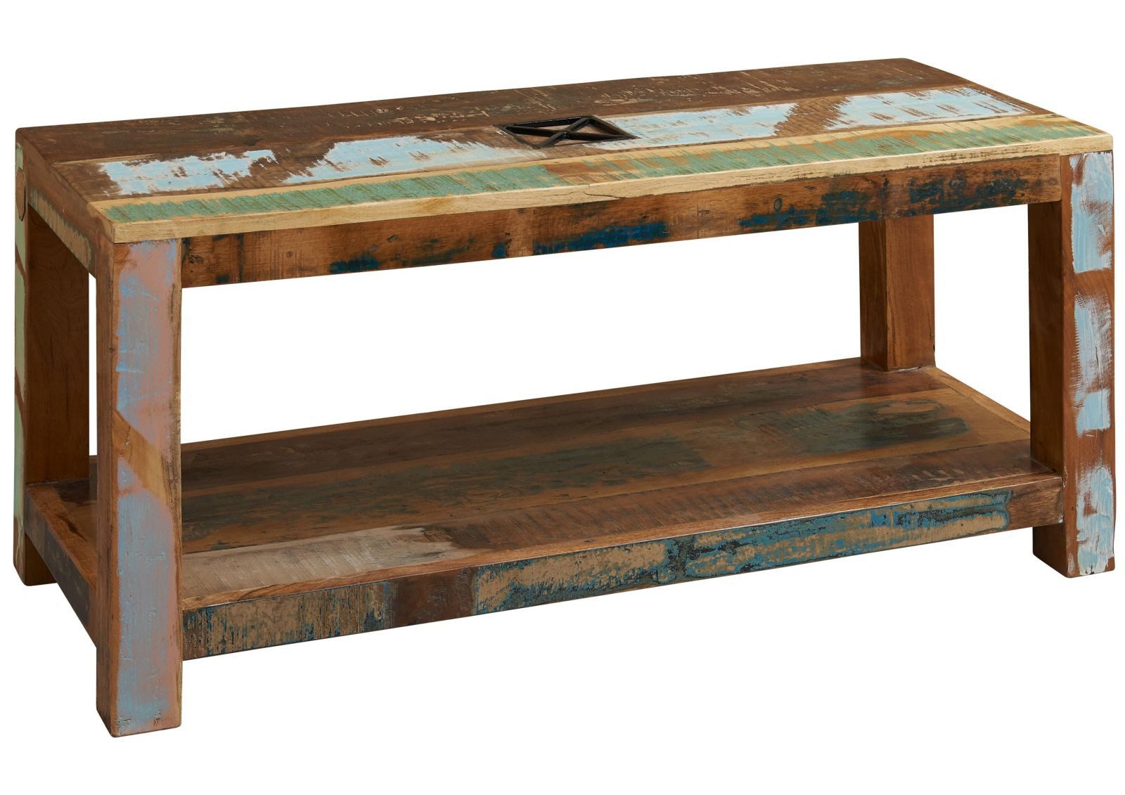 Massivmoebel24 Couchtisch NATURE OF SPIRIT#107 (Massivholz, Massivholztisch), Couchtisch Altholz 110x45x50 mehrfarbig lackiert NATURE OF SPIRIT #107