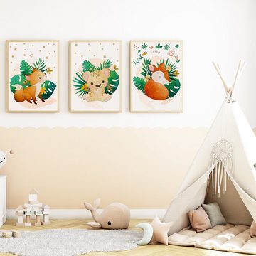 Tigerlino Poster Fuchs Tiger Reh 3er Set Kinderzimmer Wandbilder Babyzimmer Dekoration