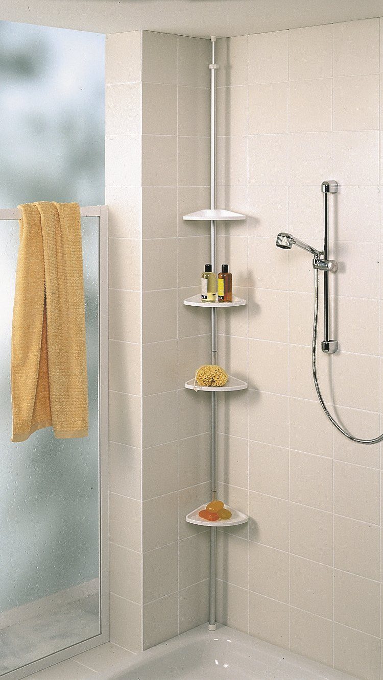 spirella Duschregal PERTH, Teleskop Duscheckregal, höhenverstellbar von 235 - 280 cm, mit 4 Ablagekörben - Made in Germany