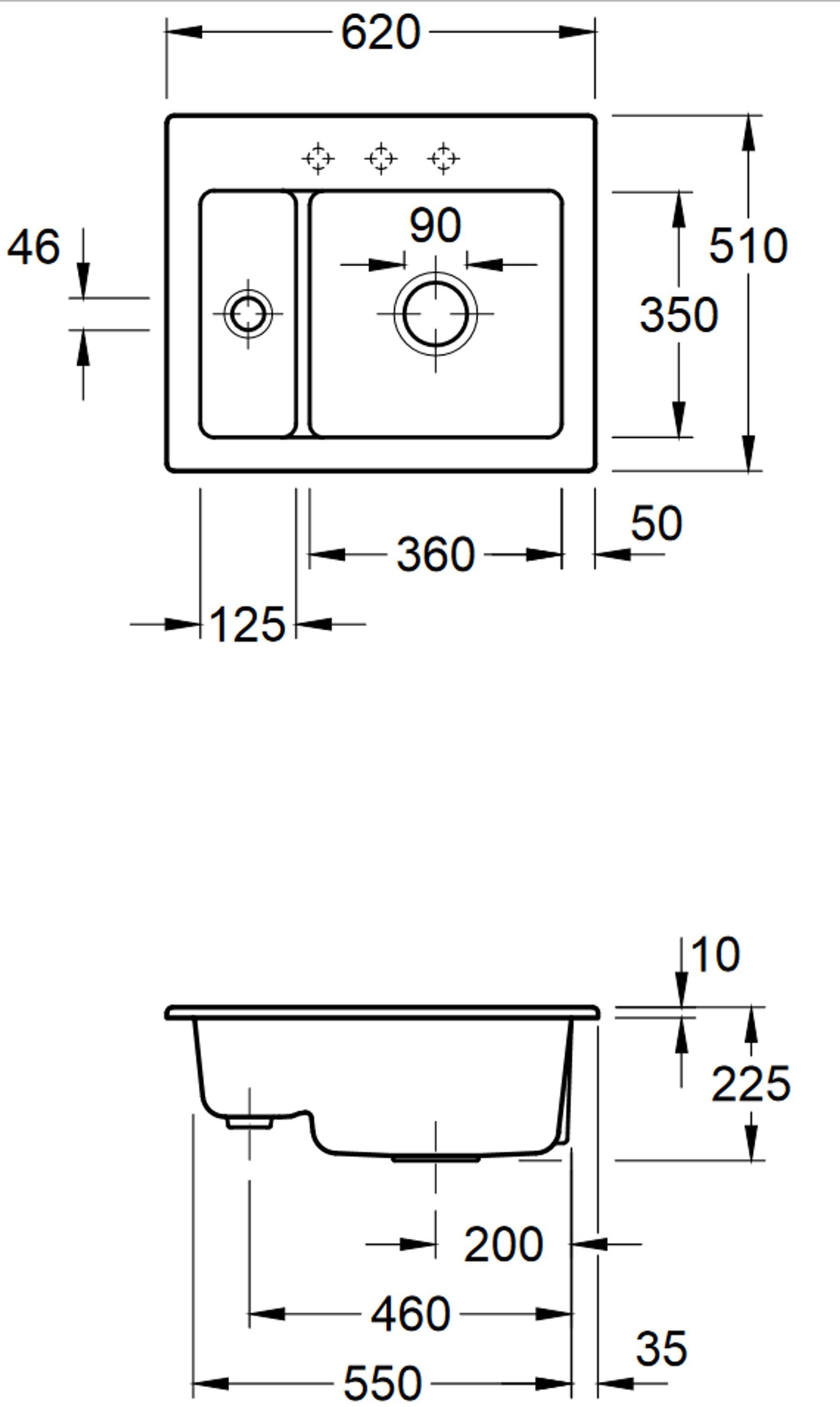 Villeroy & Boch Rechteckig, Subway 02 RW, Küchenspüle Serie 6780 cm, 62/22.5