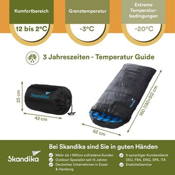 Skandika Kinderschlafsack Dundee Junior (schwarz/blau-kariert), Outdoor Camping Schlafsack, Flanell-Innenfutter