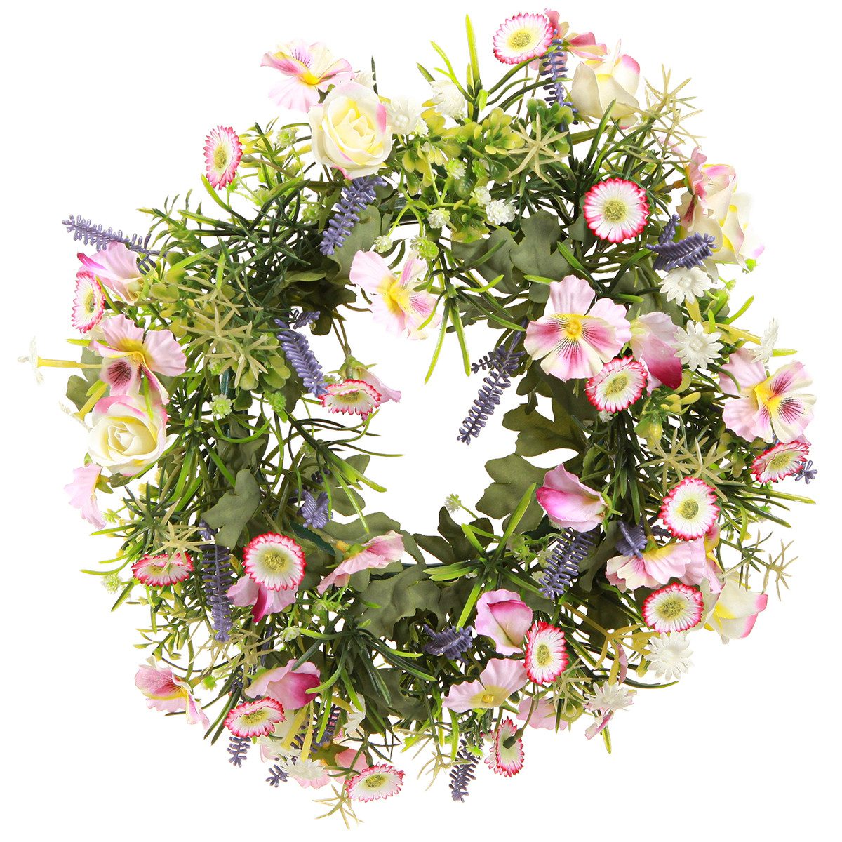 Dekokranz Blumenkranz Künstliche Deko Frühjahr Rosa Creme Lavendel 33cm