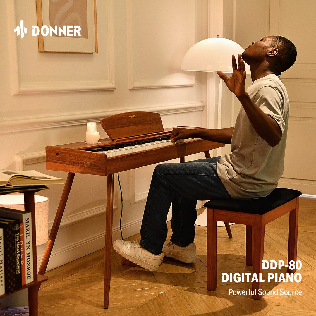 Donner Digitalpiano DDP 80 Upgrade Gewichtete Tasten mit Konzertstrings und Orgelklang (Set, mit Notenständer, Dreifachpedal, Netzteil), für Anfänger,Elektrisch – Bild 2 von 5