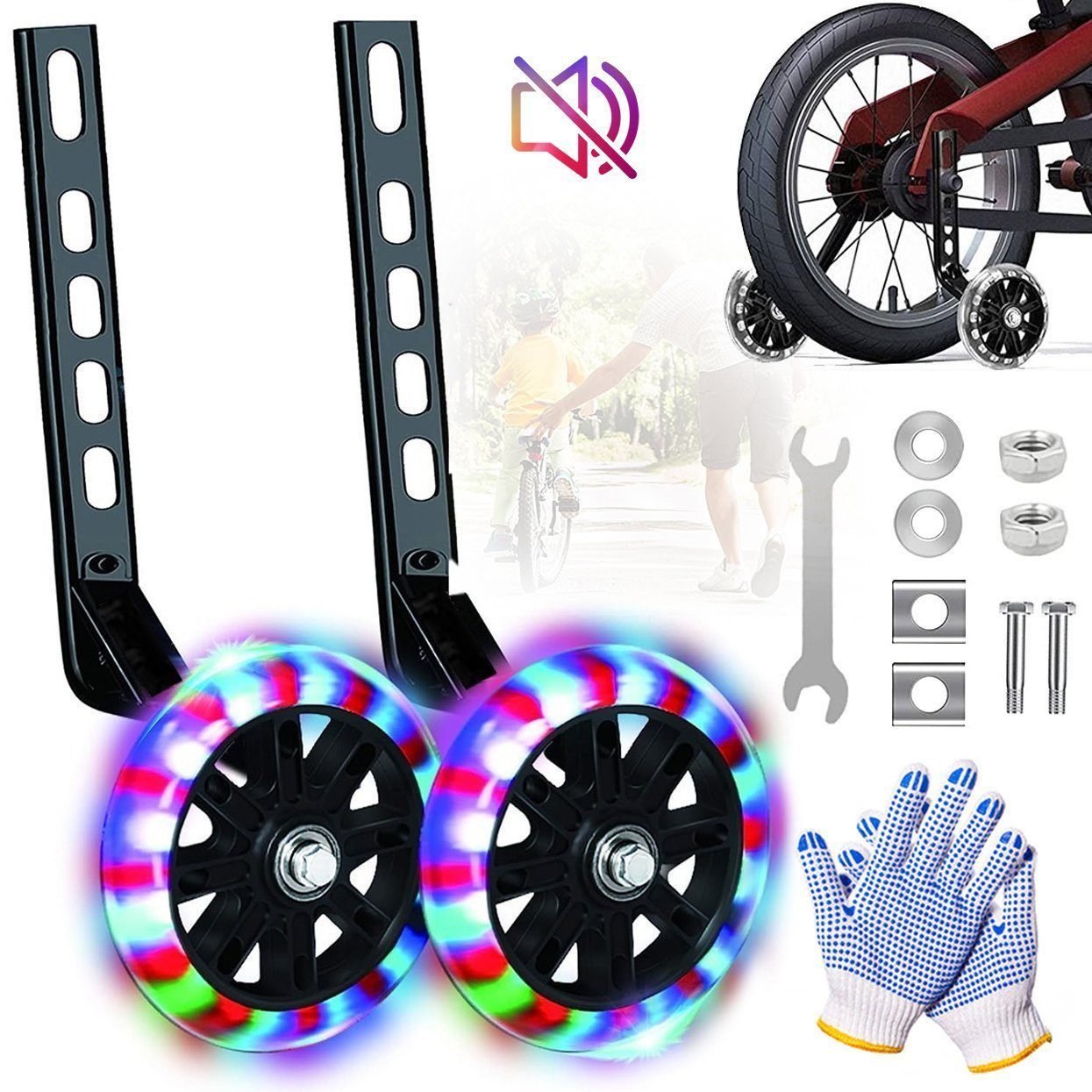 MOPUEA Stützrad 2 Stützräder Fahrrad-Stützrad Kinderfahrrad Universal Balance-Hilfsrad (Für Fahrräder von 12 bis 20 Zoll, Rolle mit Kugellager und Spacer, 1 St), Fahrradreifen Hilfsräder, Kinderfahrrad Stützräder Universal