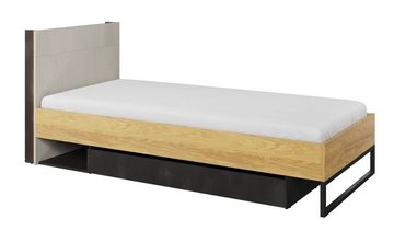 Feldmann-Wohnen Einzelbett Teen Flex (Teen Flex, 1-tlg., Bett), 90x200cm Hickory Natur Raw Steel betonfarben