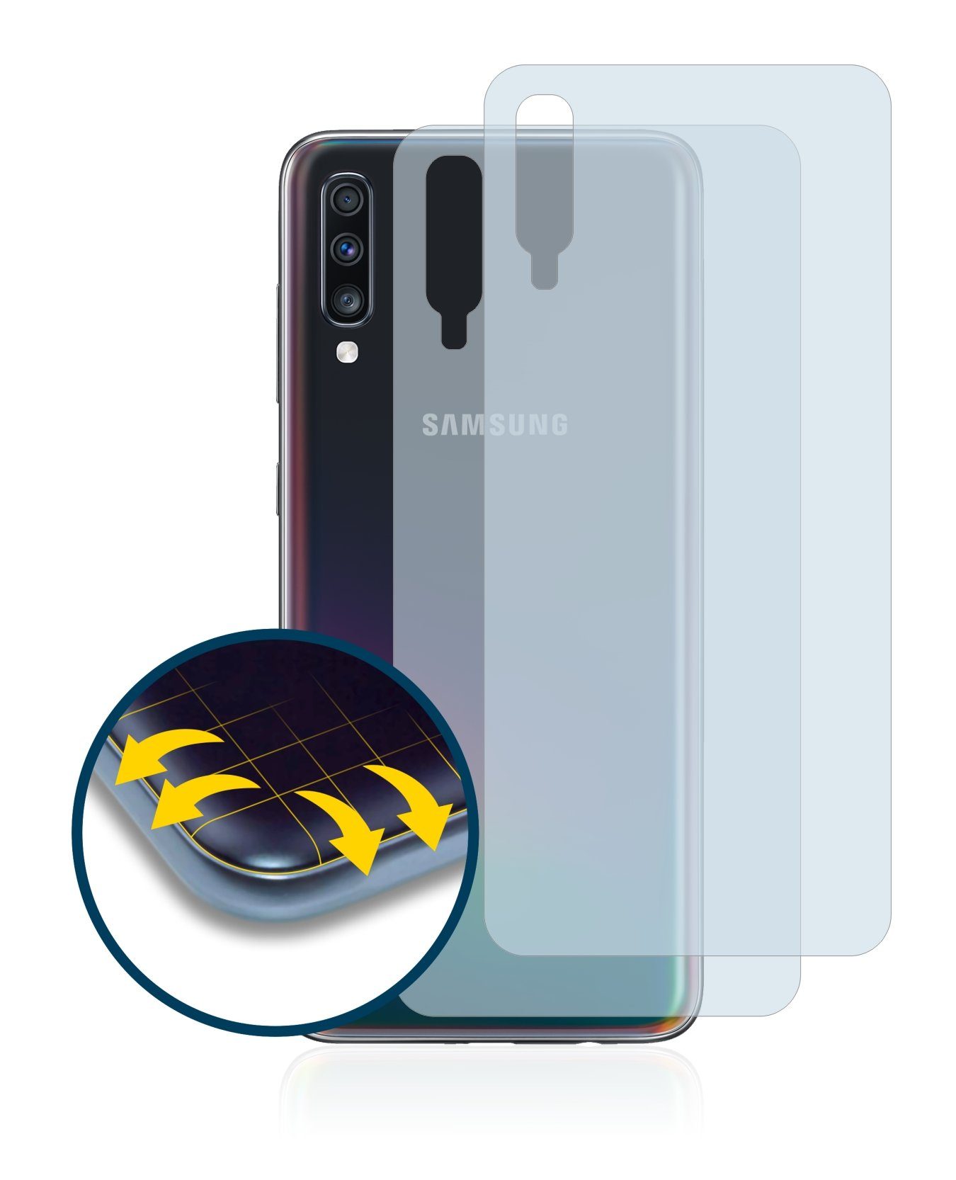BROTECT Full-Cover Schutzfolie für Samsung Galaxy A70 (Rückseite),  Displayschutzfolie, 2 Stück, 3D Curved klar