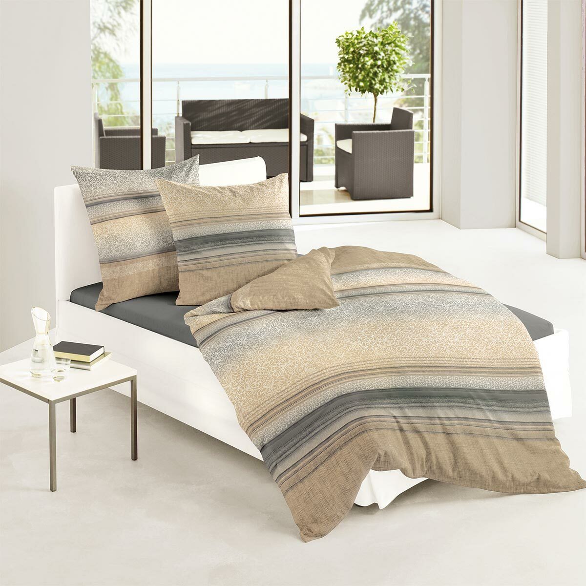 TRAUMSCHLAF Bettwäsche Linz beige, Biber, 2 teilig, warme flauschige Biber Qualität