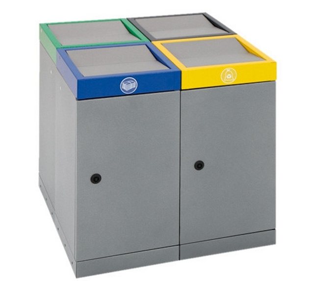 Proregal Mülltrennsystem Abfallsammler Doppel-Schwingdeckel 3x70L HxB 85x121cm Gelb/Blau/Grau