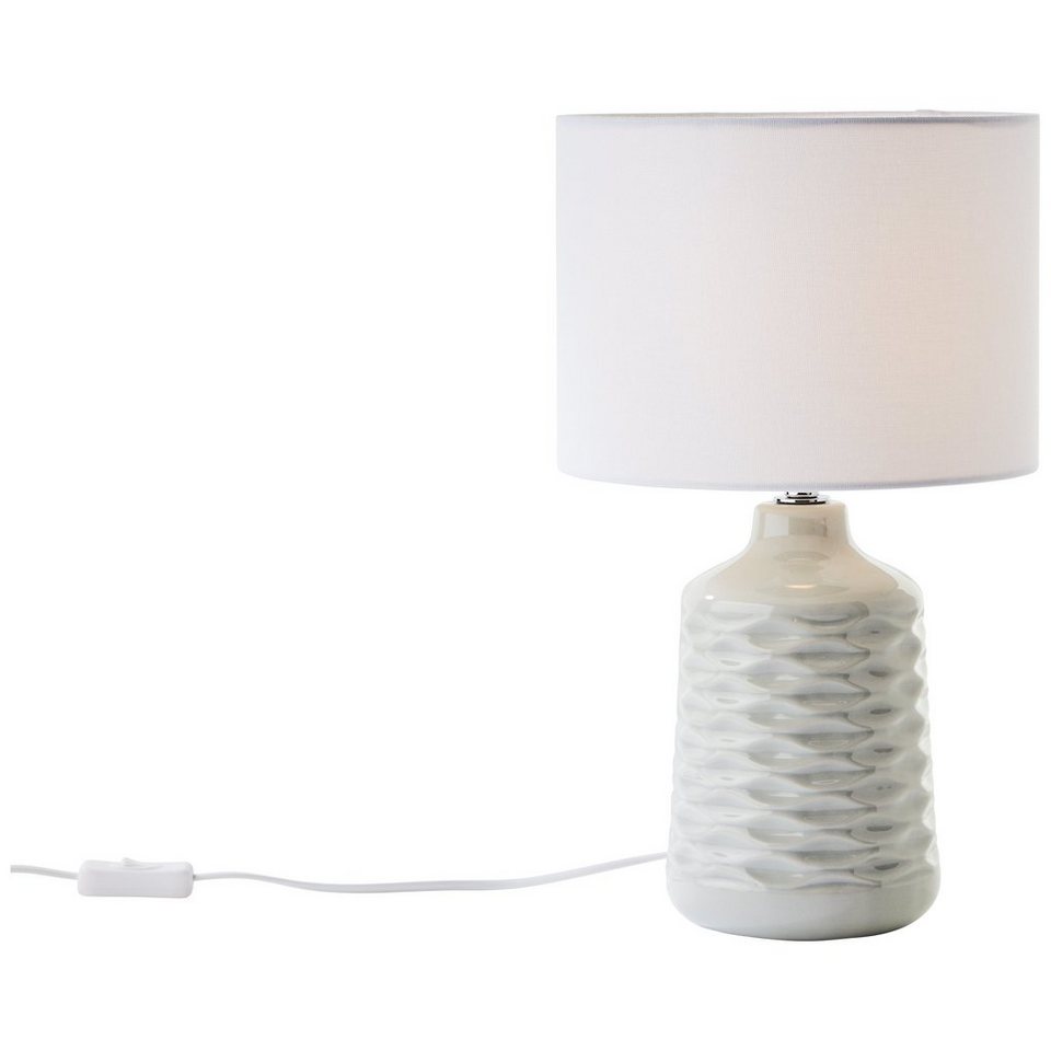 Lightbox Tischleuchte, ohne Leuchtmittel, Keramik grau/weiß E14, cm mit 42 Tischlampe Stoffschirm, Höhe