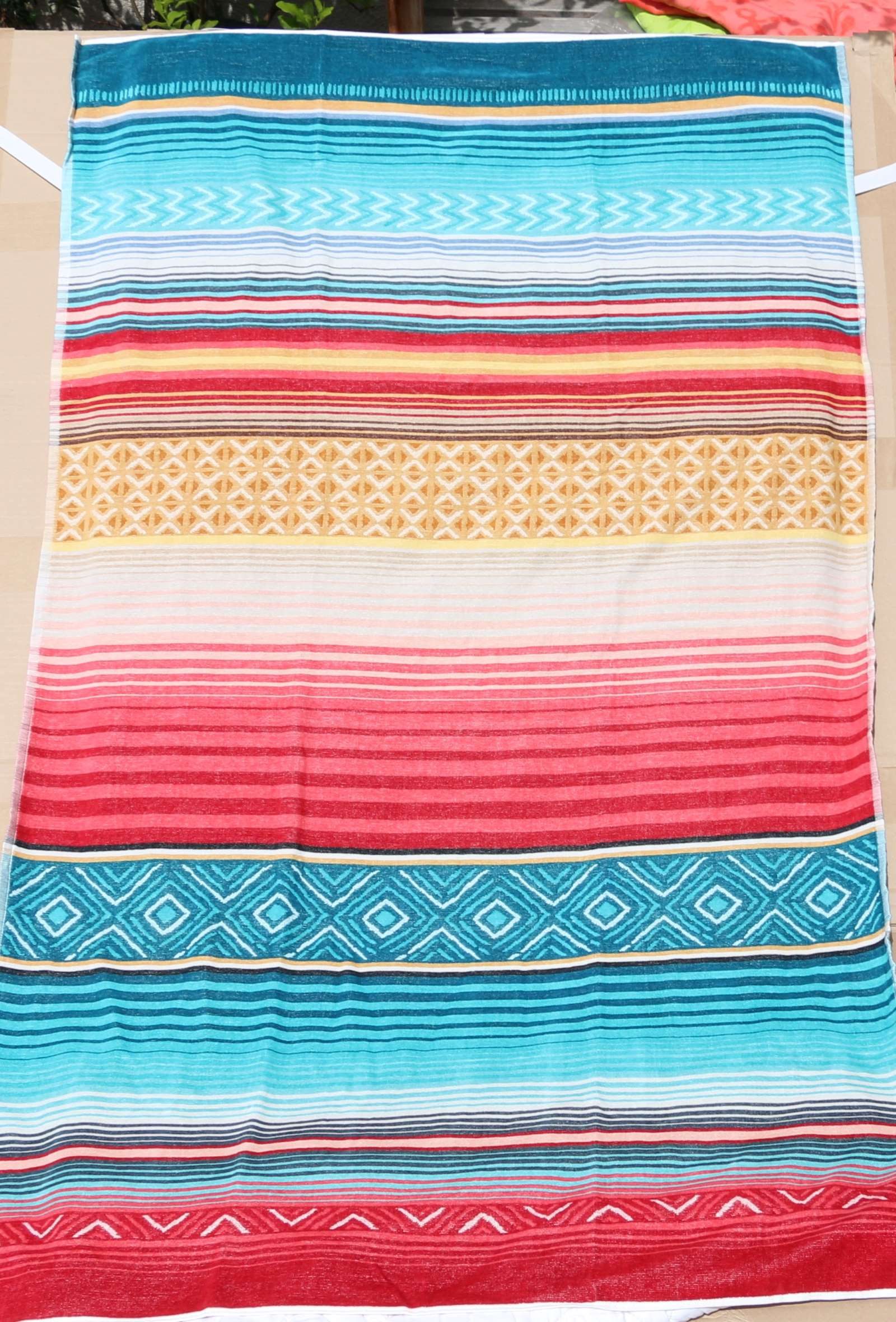 Sympathica Strandtuch Sympathica Family Strandtuch Liegetuch 100x180 Streifen Ornamente, Baumwolle (1-St), kuschelweich