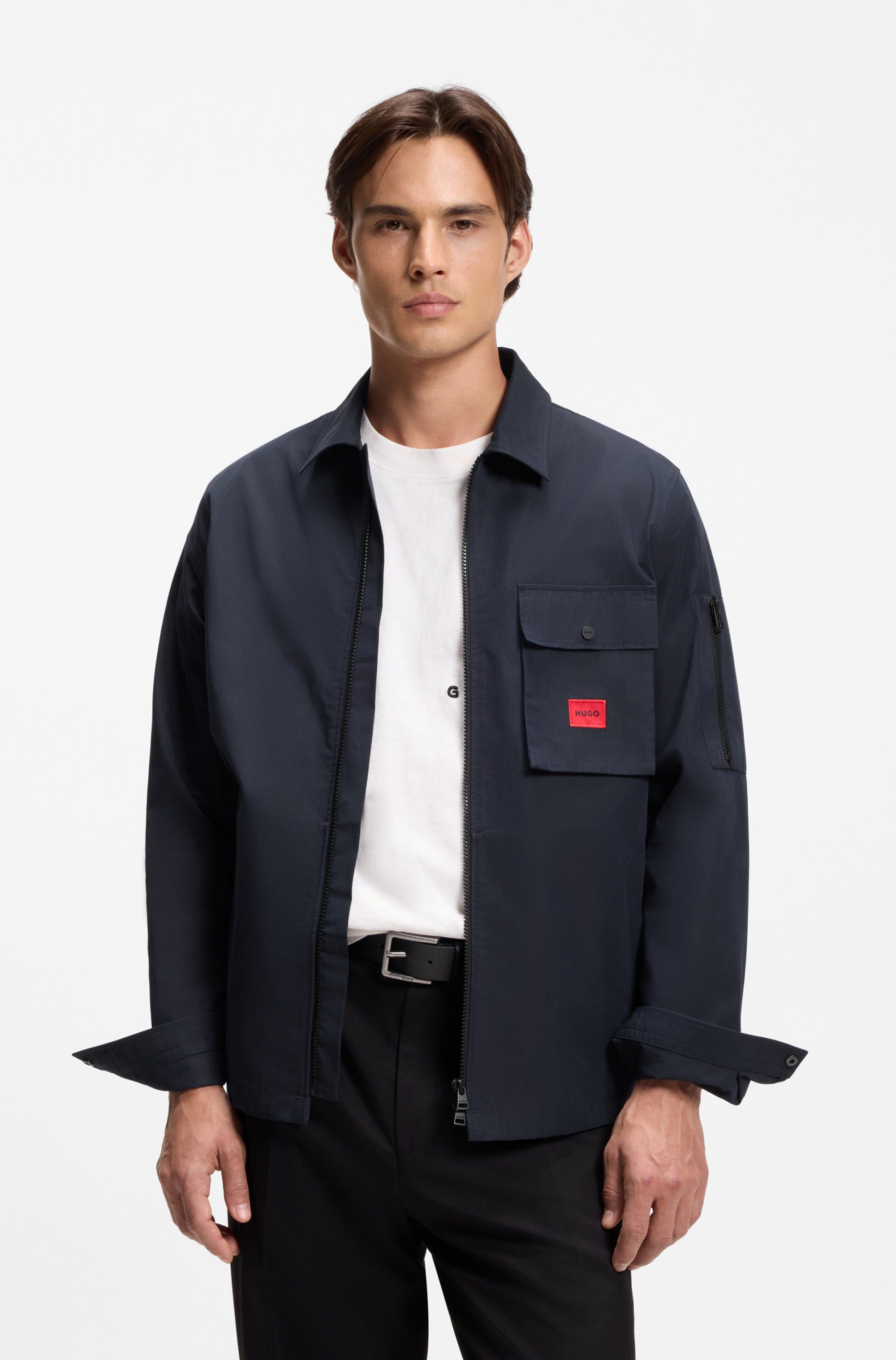HUGO Langarmhemd Emmond Oversize Fit, 2-Wege-Zipper, Baumwoll-Mix