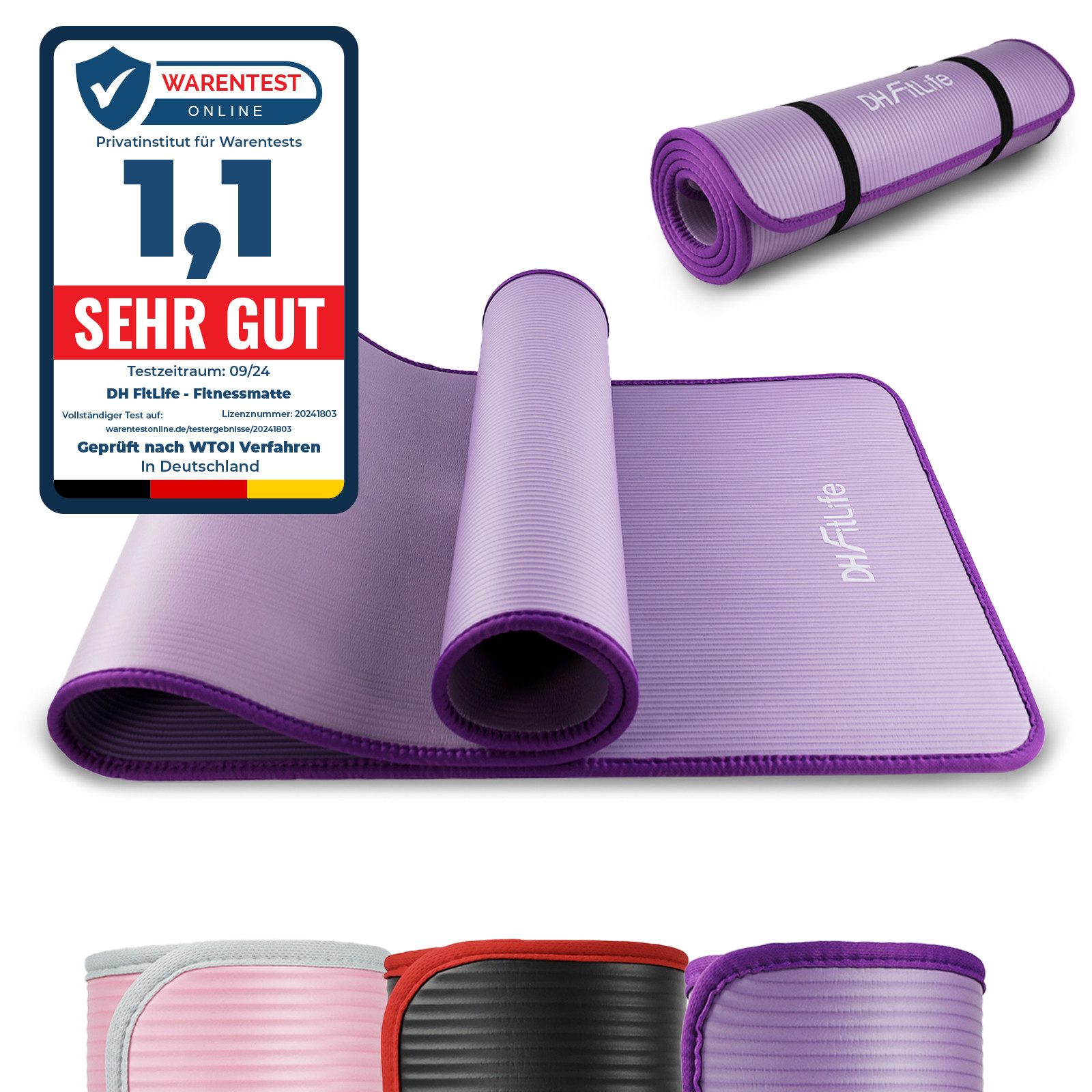 DH FitLife Fitnessmatte 183x61 cm, 10mm dicke Sportmatte, Yogamatte rutschfest (Gymnastikmatte gelenkschonend, Trainingsmatte & Bodenschutzmatte), für Home Workout & Fitness