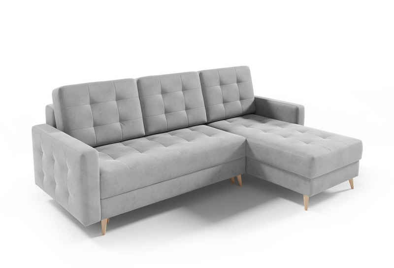 MOEBLO Ecksofa SKIEN I, Couch für Wohnzimmer, Schlafsofa Sofagarnitur Sofa Eckcouch L-Form Wohnlandschaft mit 3 Rückenkissen - (BxHxT): 235x99x139 cm, mit Schlaffunktion und Bettkasten