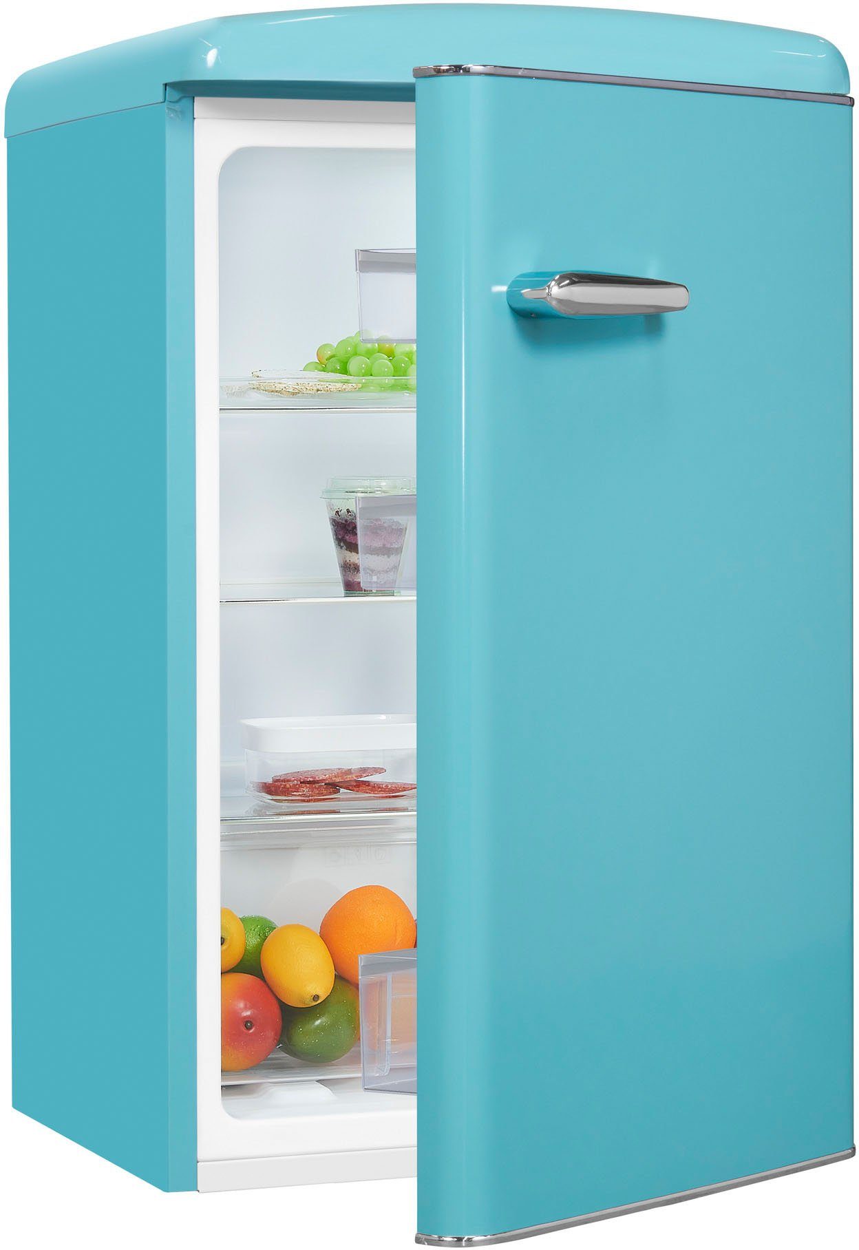 exquisit Kühlschrank RKS120-V-H-160F taubenblau, 89,5 cm hoch, 55 cm breit, 122 L Volumen