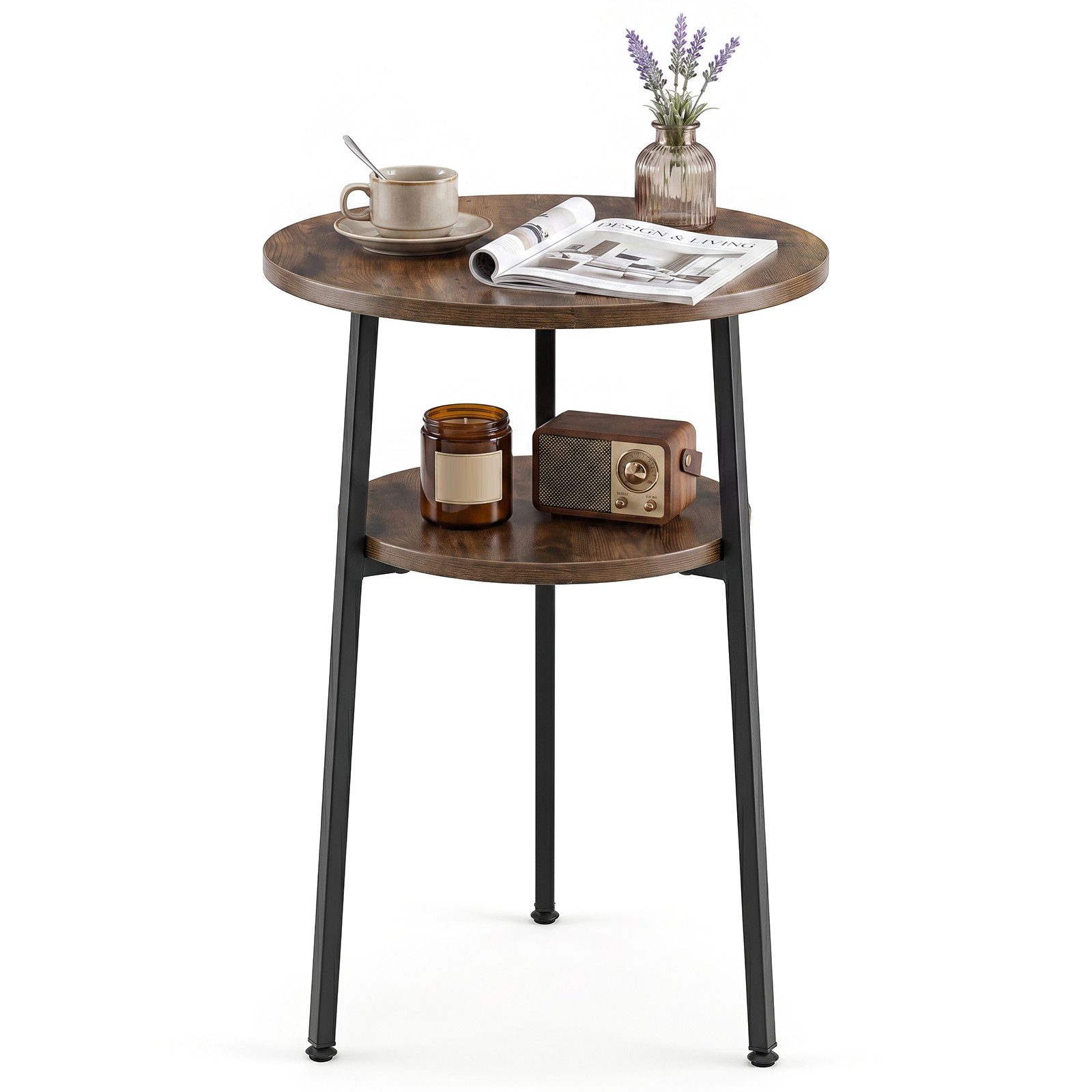 COSTWAY Couchtisch (1-St), Beistelltisch rund 39cm, Wohnzimmertisch mit Stauraum