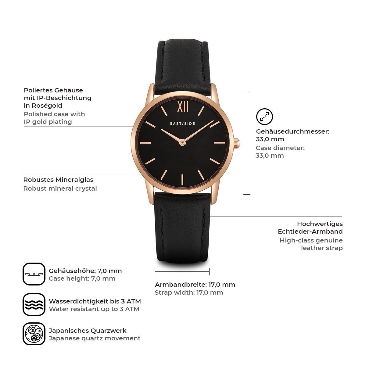 Eastside Quarzuhr Upper Union schwarz, mit Echtleder-Armband günstig online kaufen