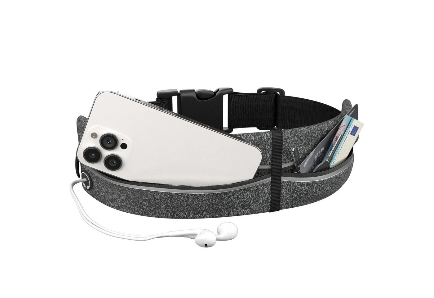 EAZY CASE Laufgürtel Universal Sport Bauchtasche Schmal Sporttasche Laufgürtel für Handy Schlüssel etc. Joggingtasche Grau
