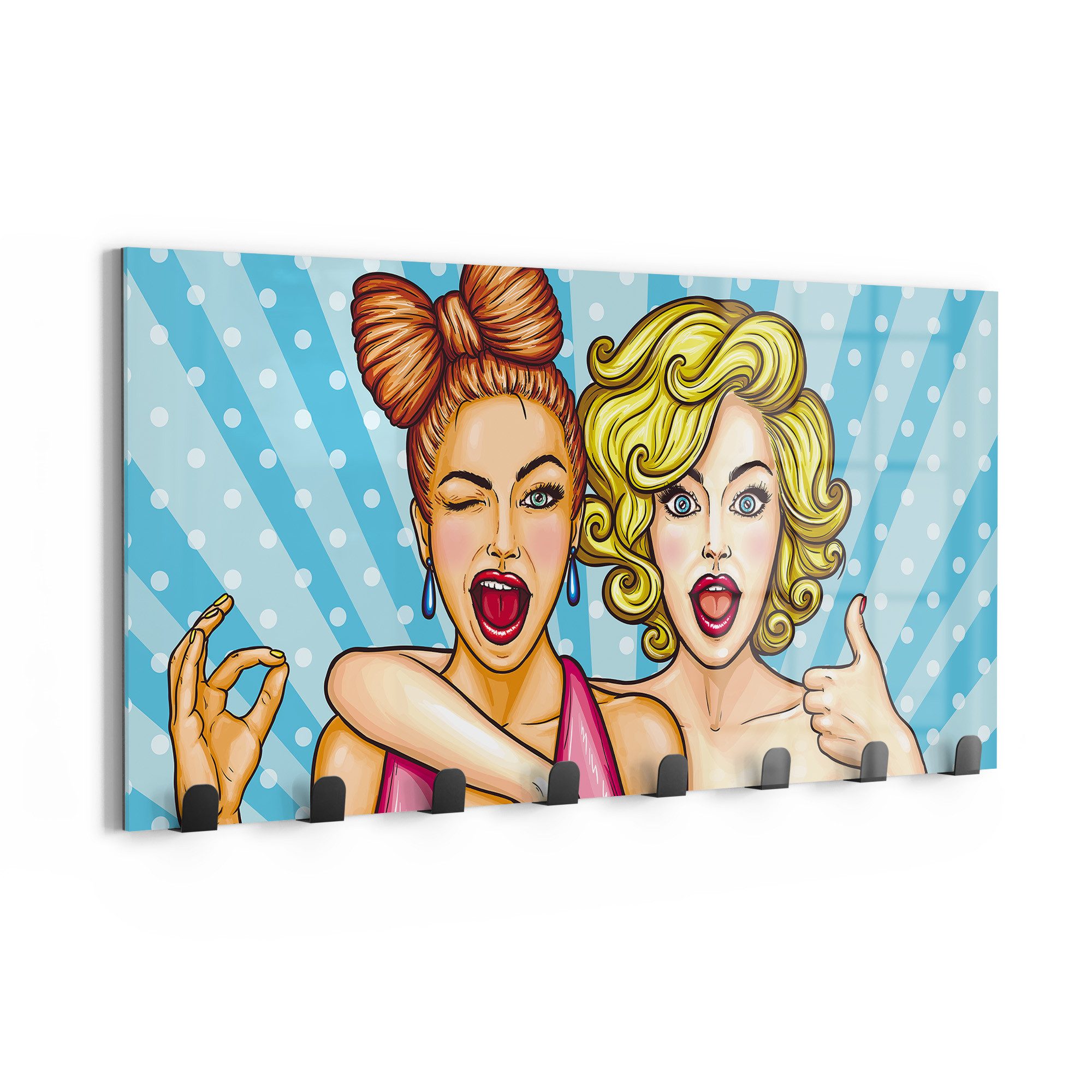 DEQORI Kleiderhaken 'Freche Freundinnen', Glas Garderobe Paneel magnetisch beschreibbar