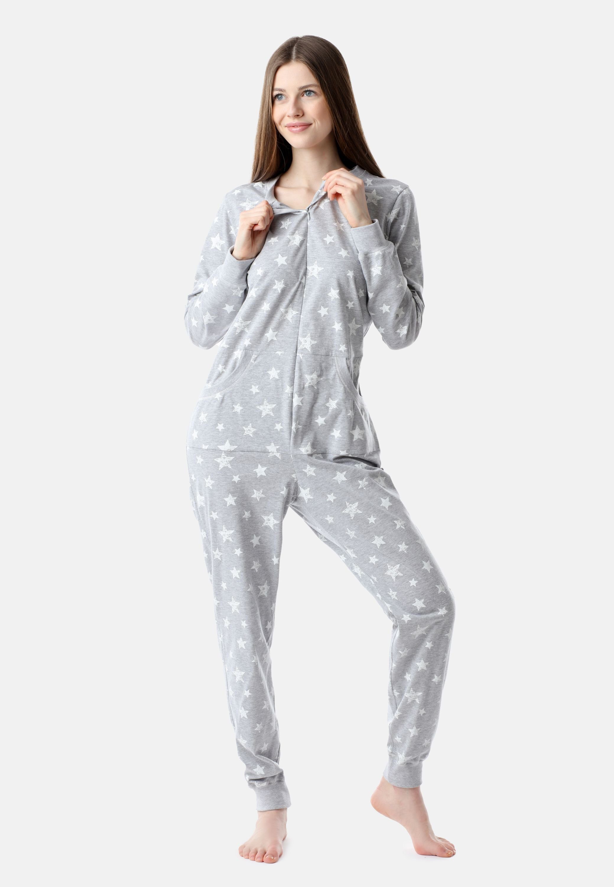 Schlafanzug Bellivalini Pyjama Sterne Melange/Ecru Damen Schlafoverall BLV50-206