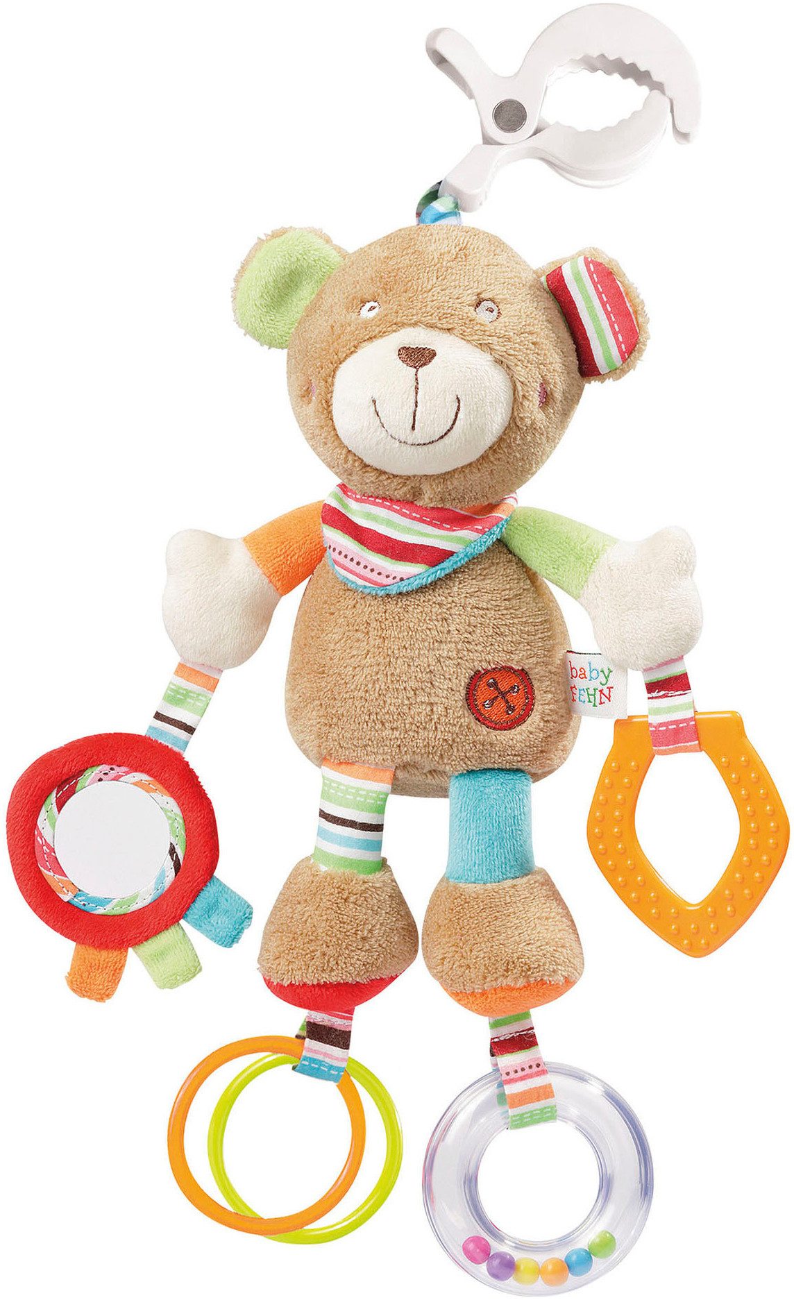 Fehn Greifspielzeug Classic Stars, Activity-Teddy, inklusive Befestigung