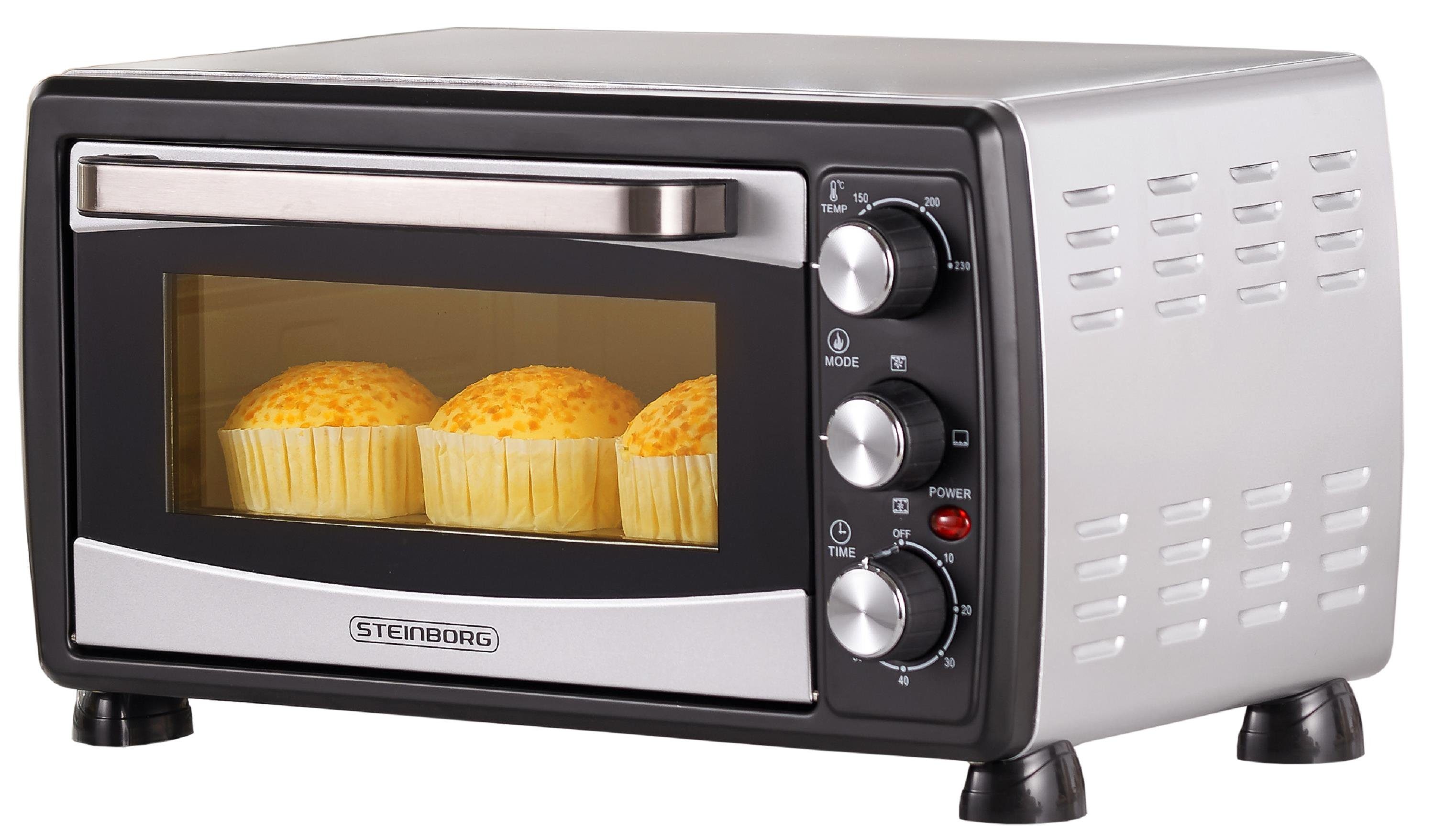 STEINBORG Minibackofen SB-3007, 20 Liter, Umluft, mit Krümelblech, 1380 Watt