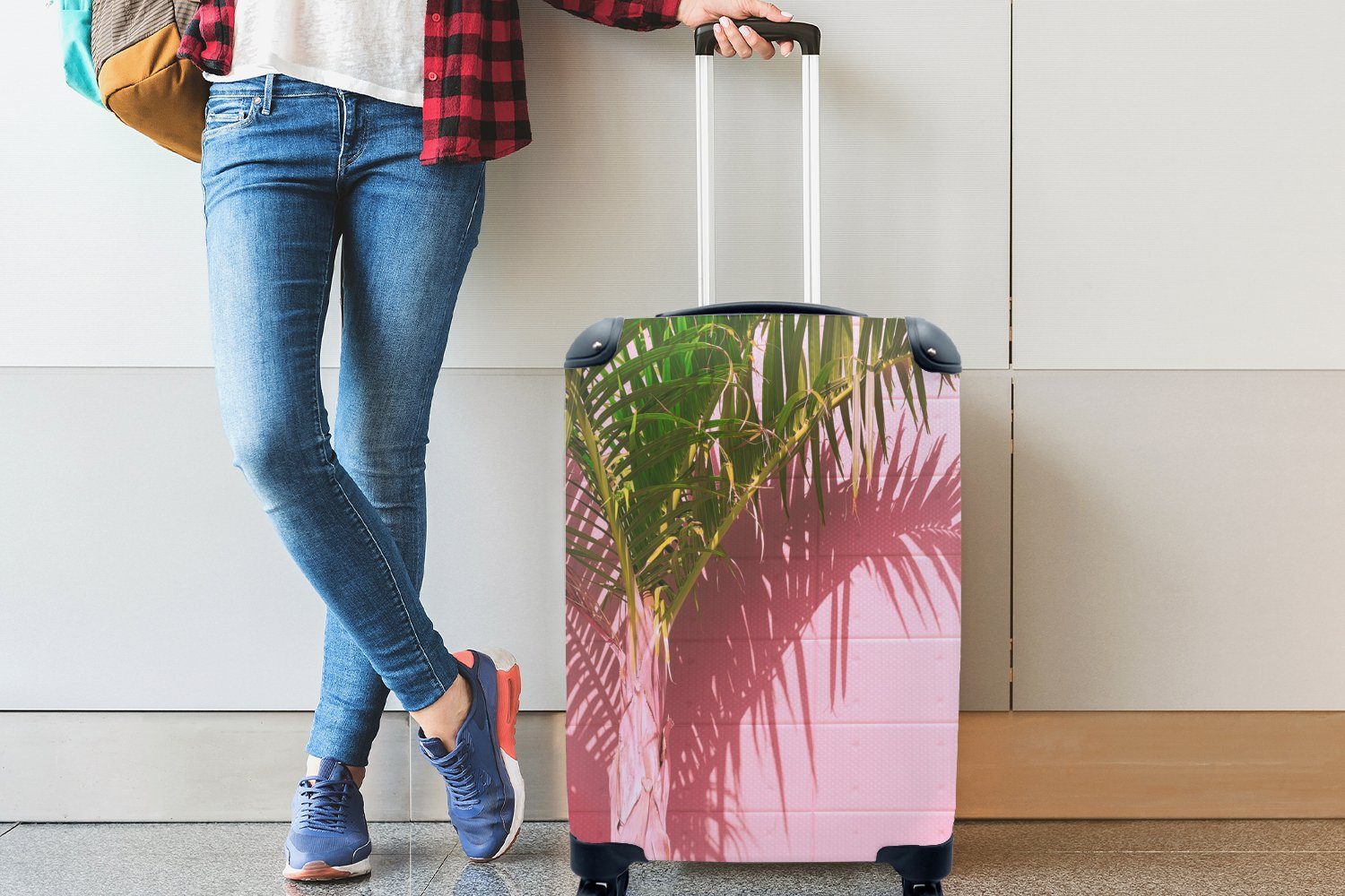 Handgepäck Pflanze Tropisch Reisetasche Trolley, - Rollen, MuchoWow Reisekoffer Ferien, 4 mit Handgepäckkoffer rollen, - Rosa, Sommer für -