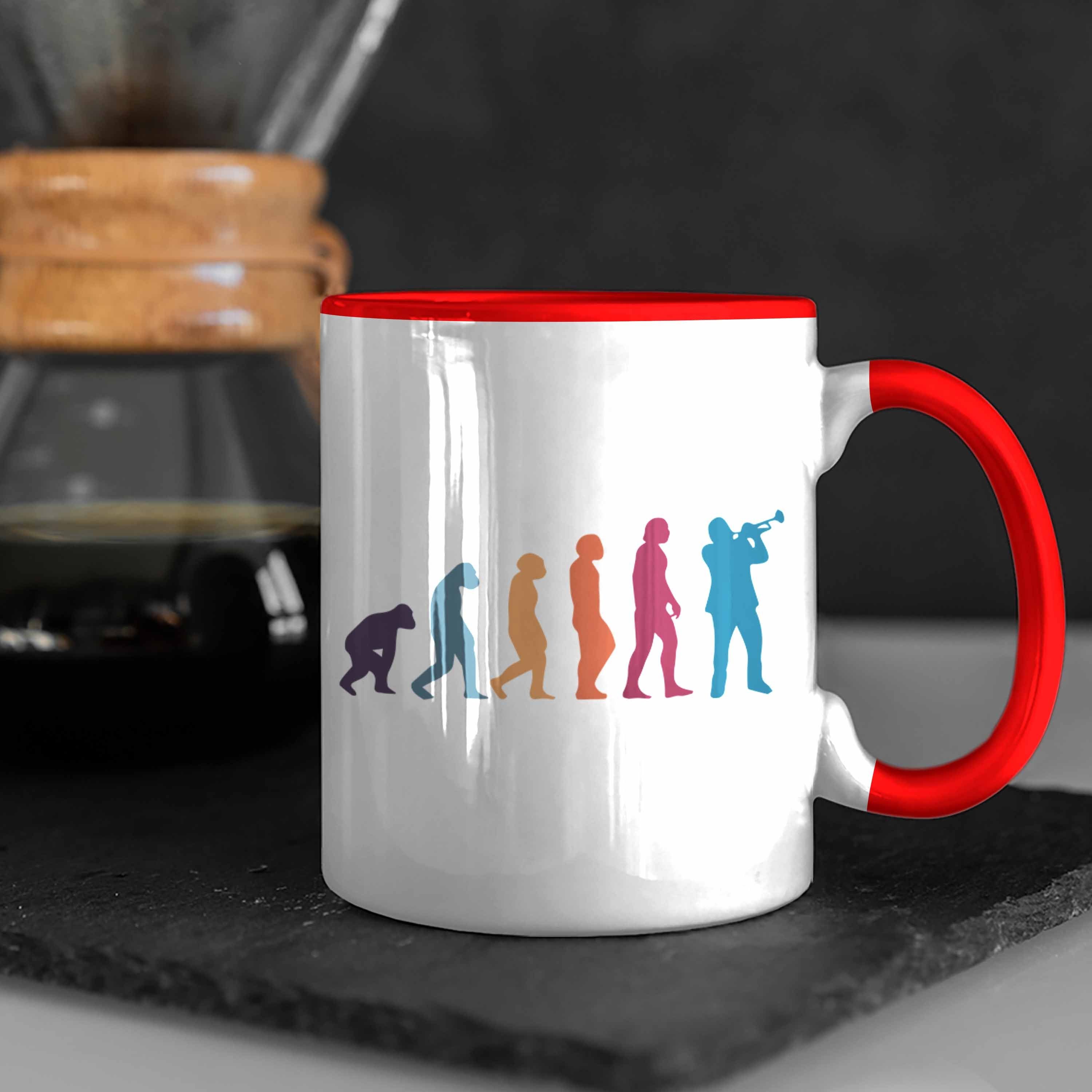 Geschenkidee Geschenk Evolution Tasse Posaunist Trendation Tasse Kaffeebecher Rot Posaune
